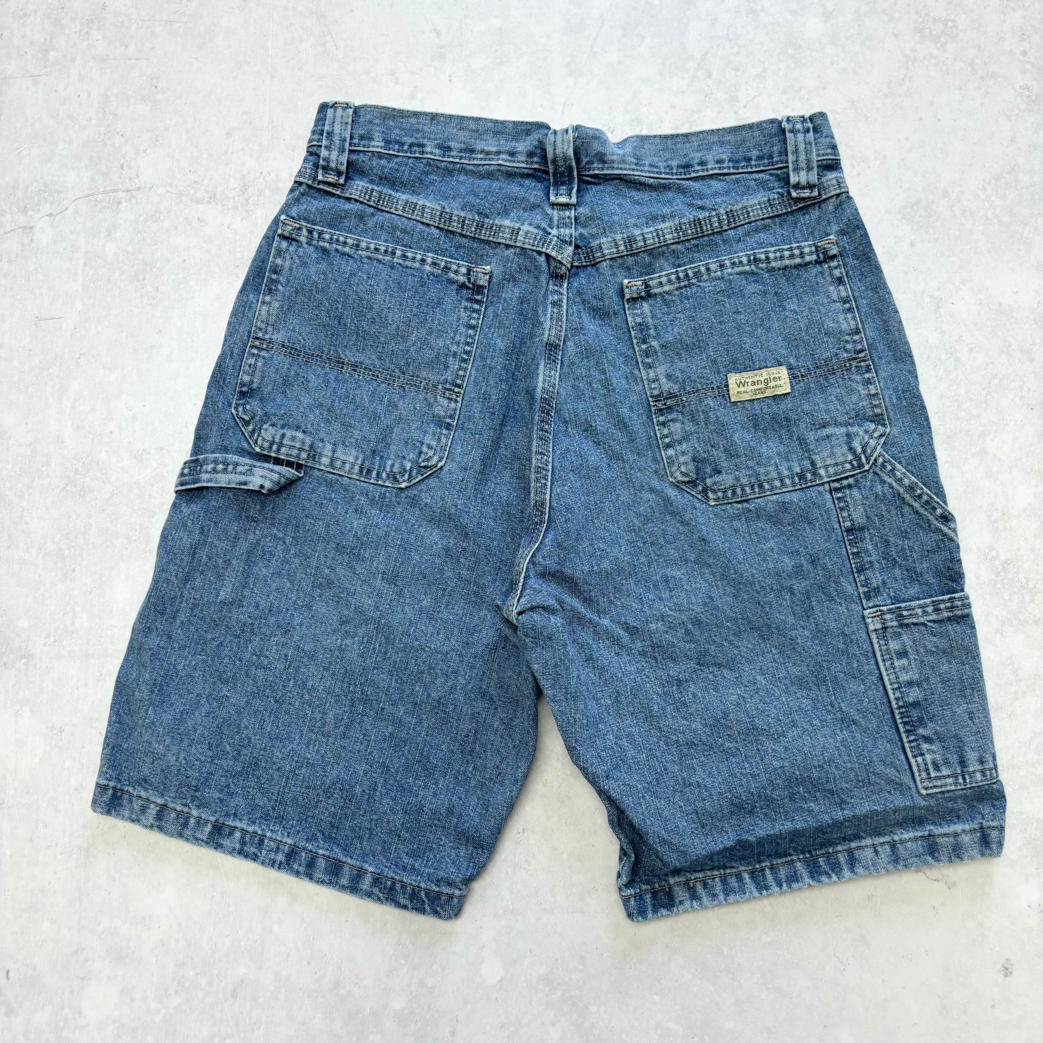 Vintage Wrangler Jorts W30 Mens Denim Shorts Mid Blue Baggy Relaxed Carpenter