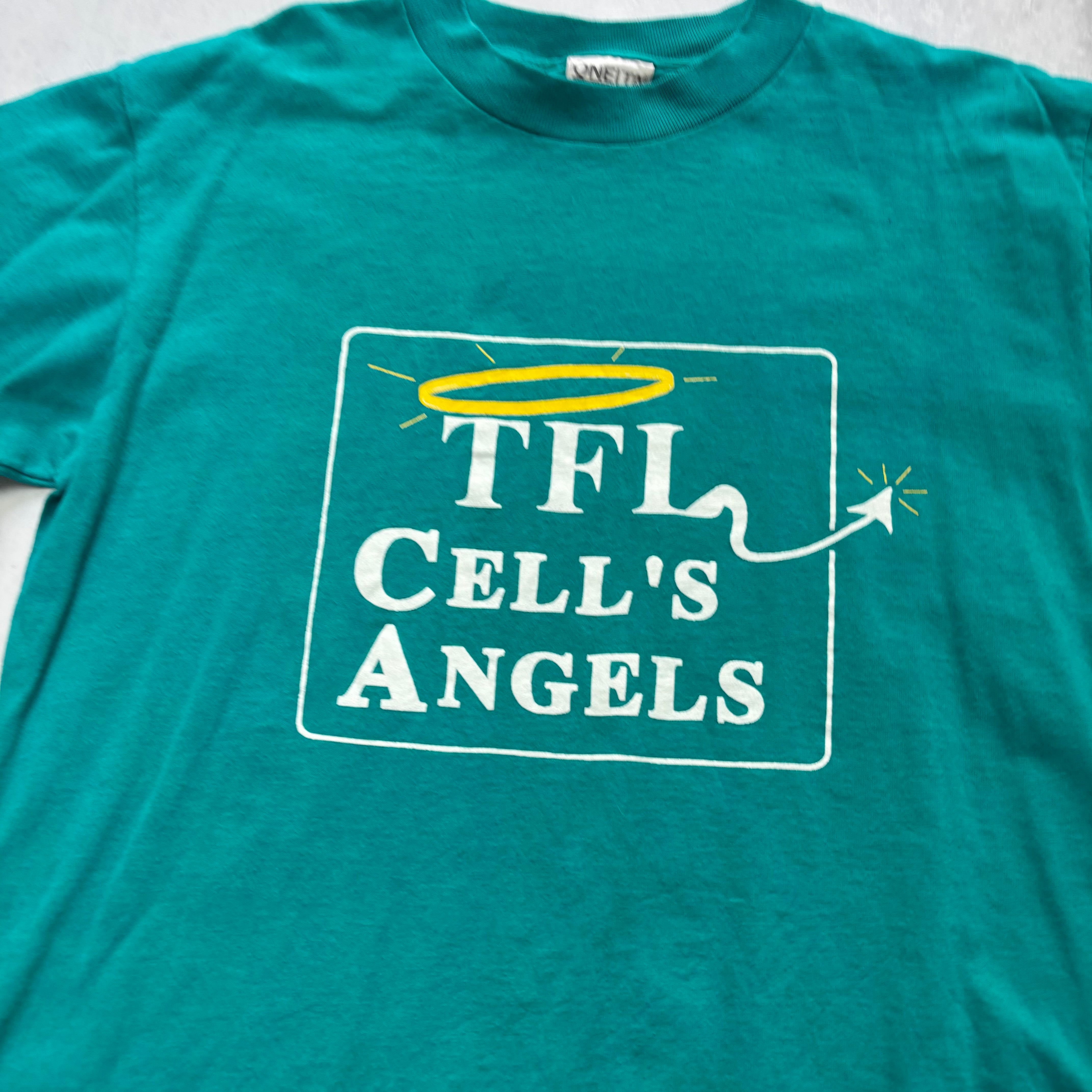 Vintage T Shirt Mens Small Teal Green Single Stitch Graphic Print 90s USA (E)