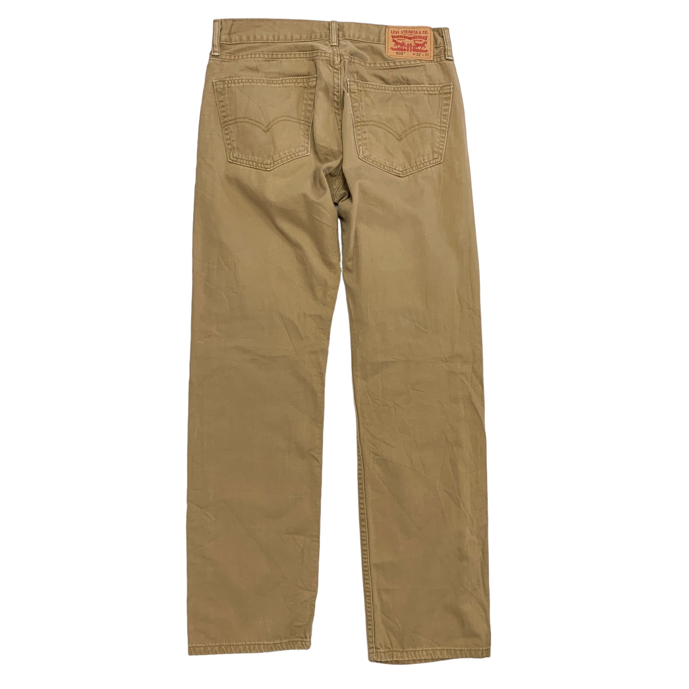 Levis 505 Trousers W32 L32 Mens Brown Tan Regular Straight Fit Stretch Chino