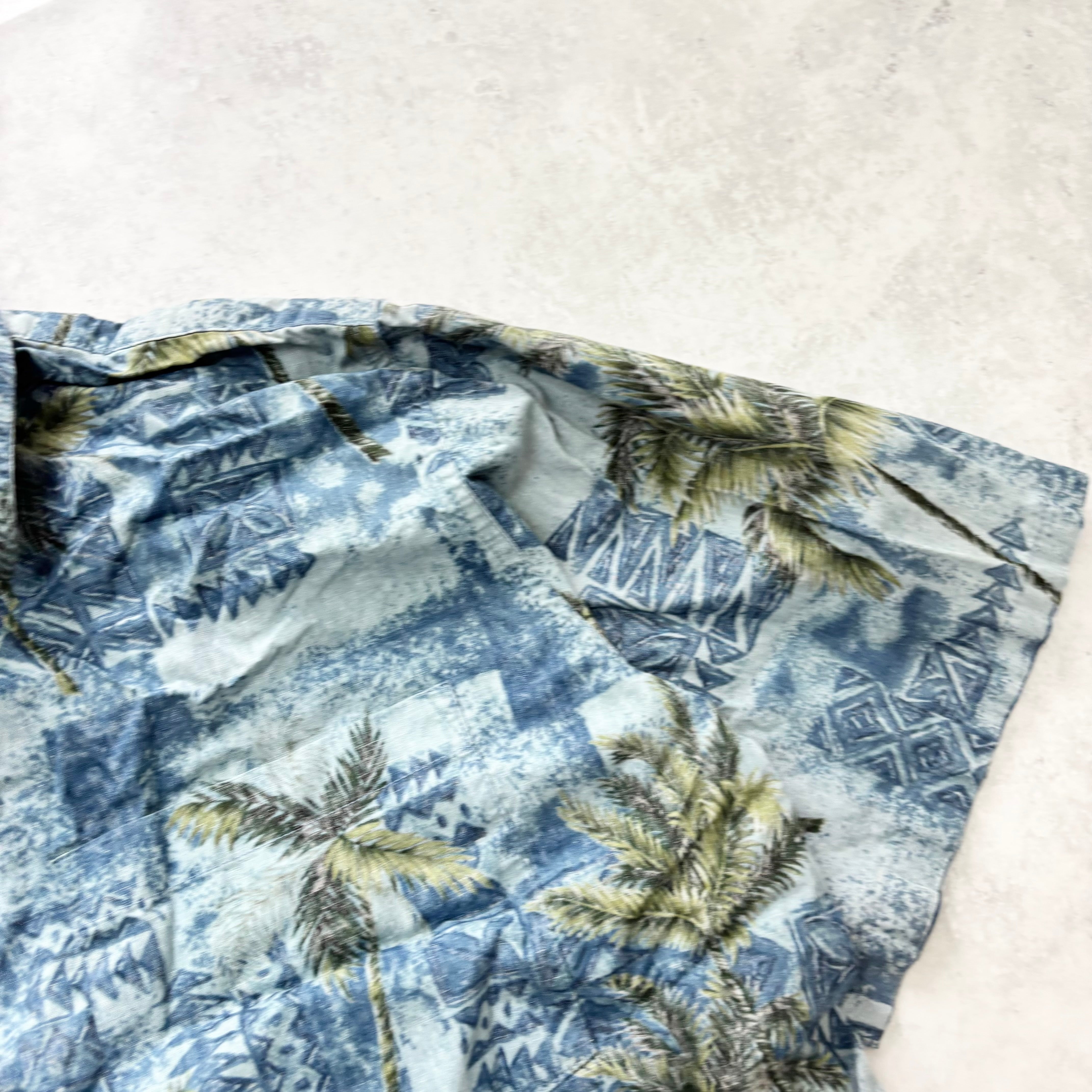 Vintage Hawaiian Shirt Mens XL Blue Floral Aloha Short Sleeve Cotton (E)