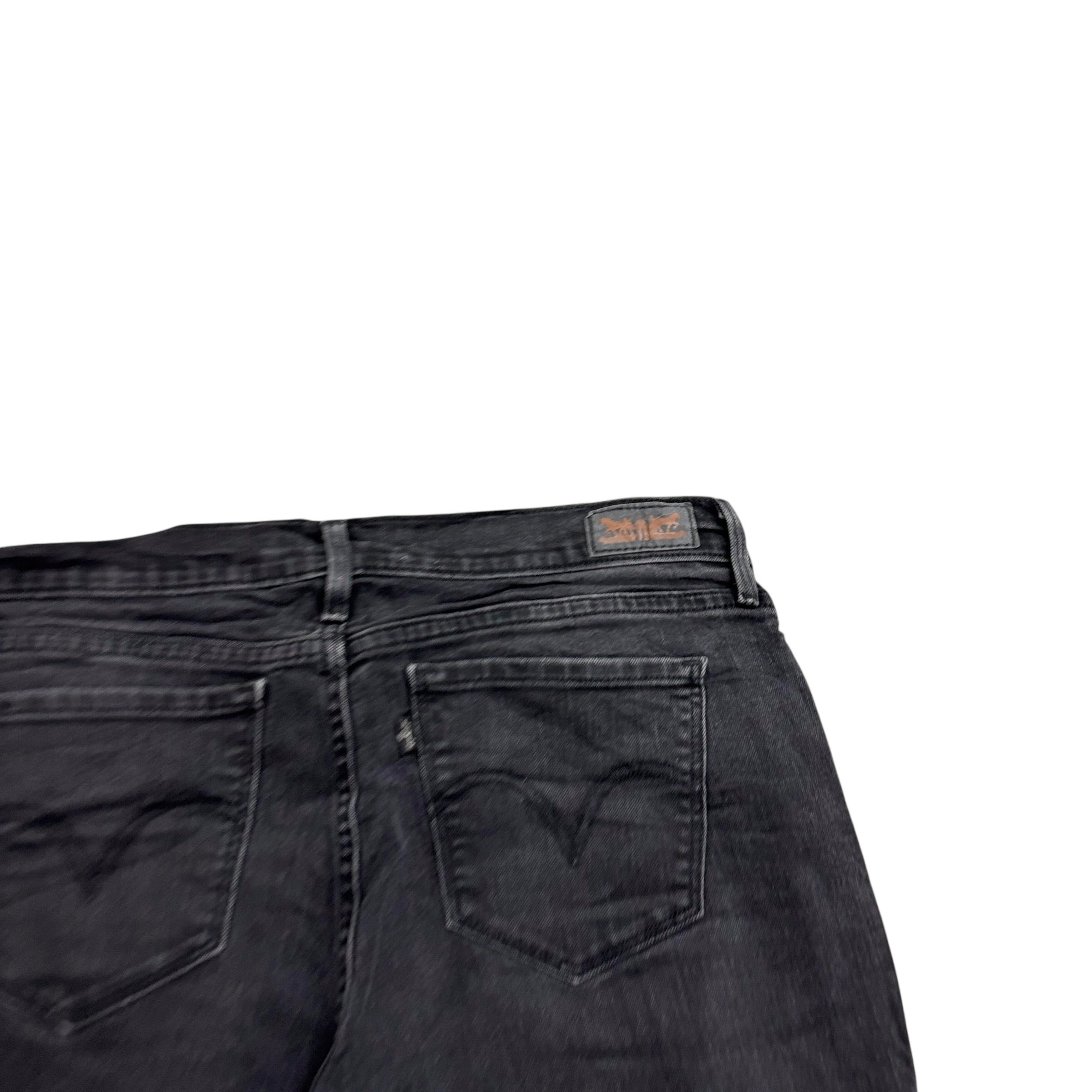 Levis 505 Jeans W31 L30 Womens Regular Straight Fit Black Stretch Denim