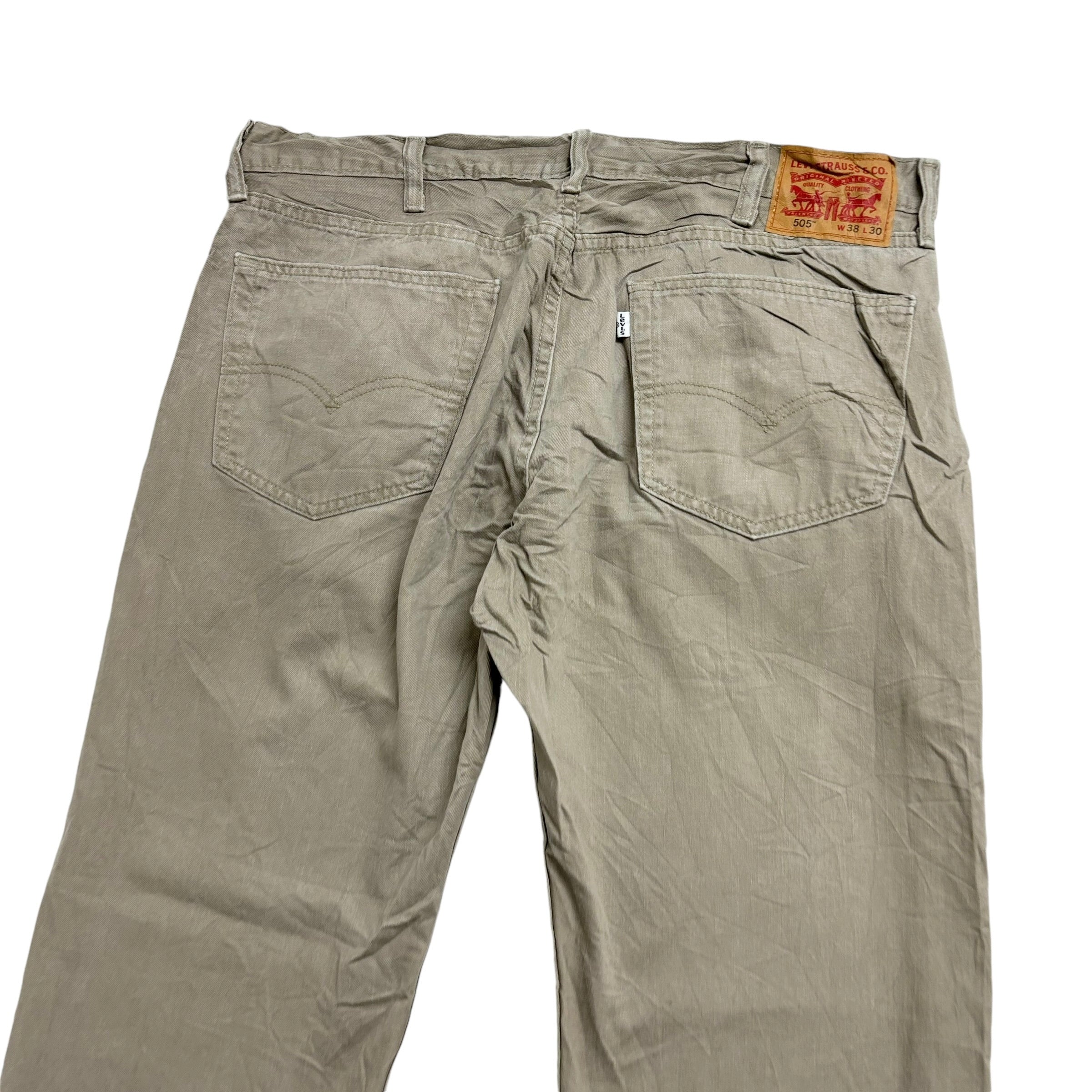 Levis 505 Trousers W38 L30 Mens Beige Stone Regular Straight Fit Pants