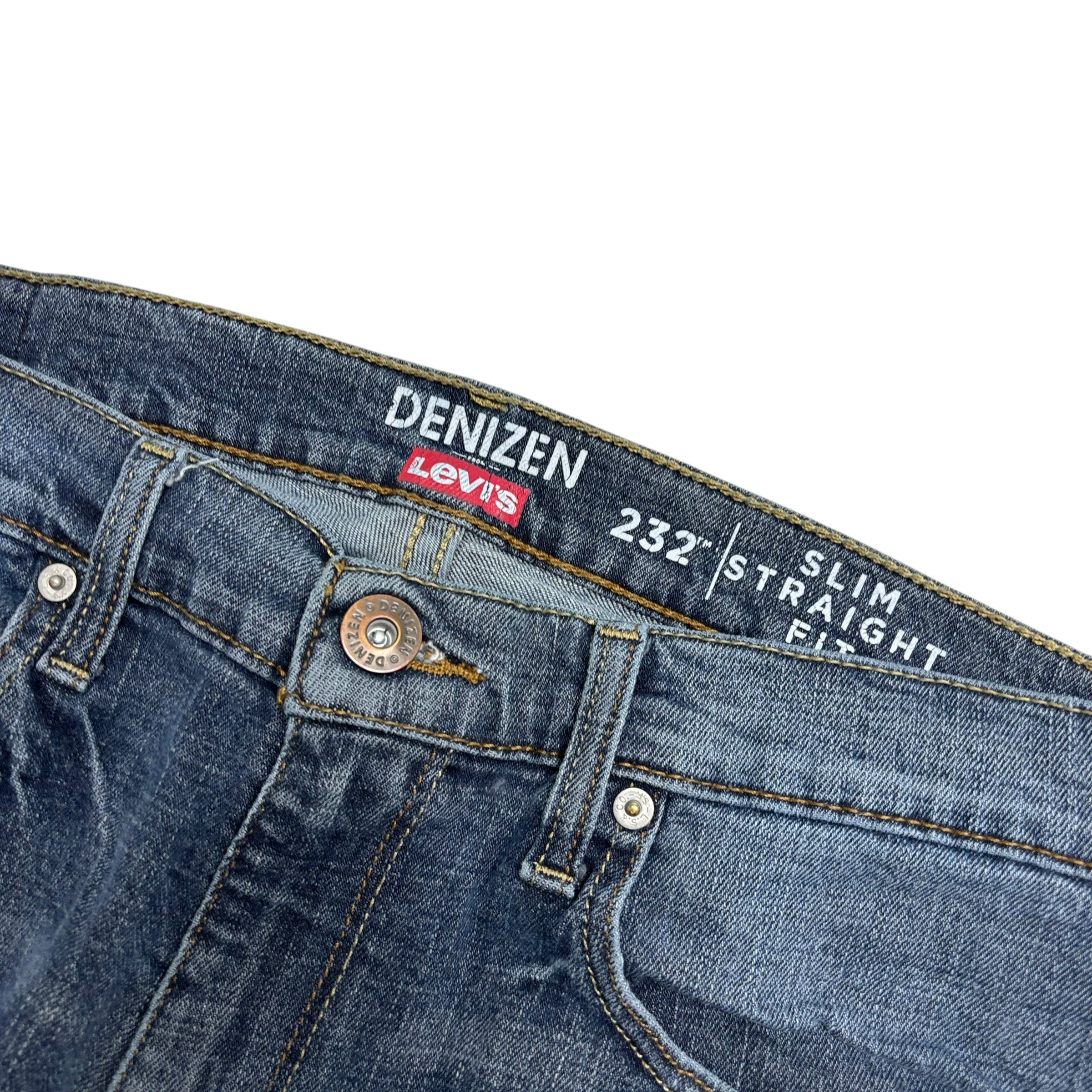 Levis Denizen Jeans W34 L34 Mens Mid Blue Slim Straight Fit Stretch Denim (E)