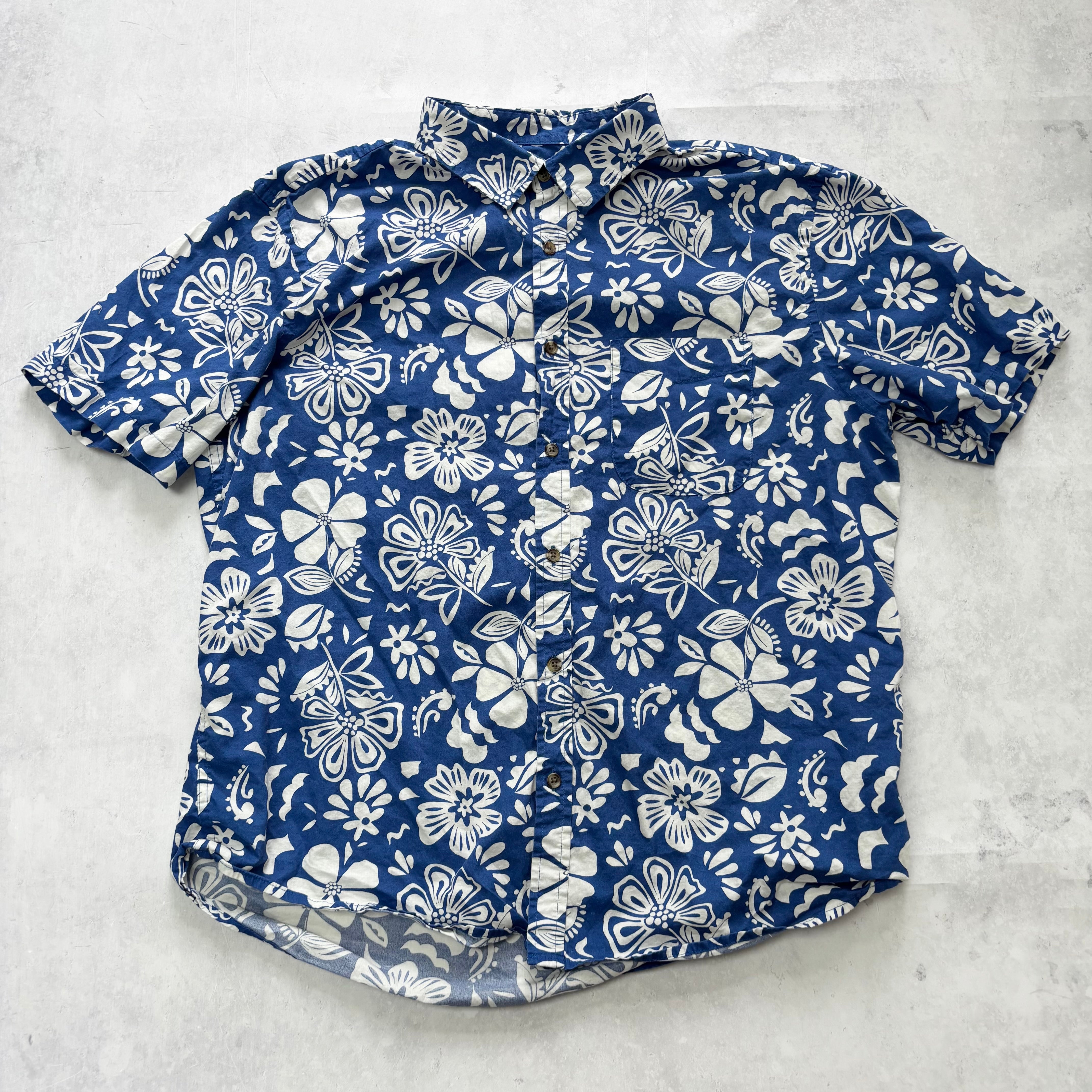 Old Navy Hawaiian Shirt Mens XL Blue Regular Fit Short Sleeve Cotton (E)