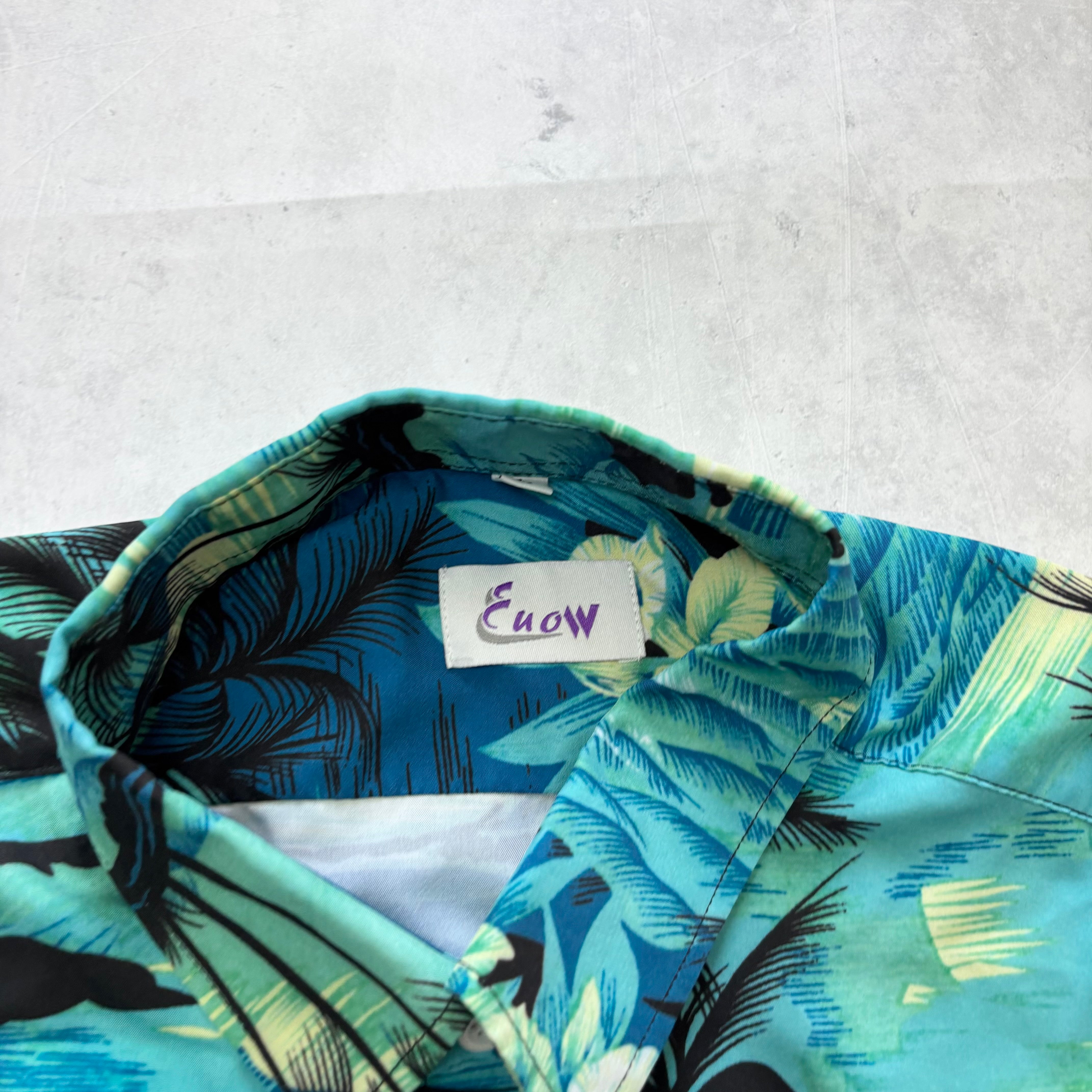 Hawaiian Shirt Mens Large Blue Floral Aloha Short Sleeve Polyester (E)