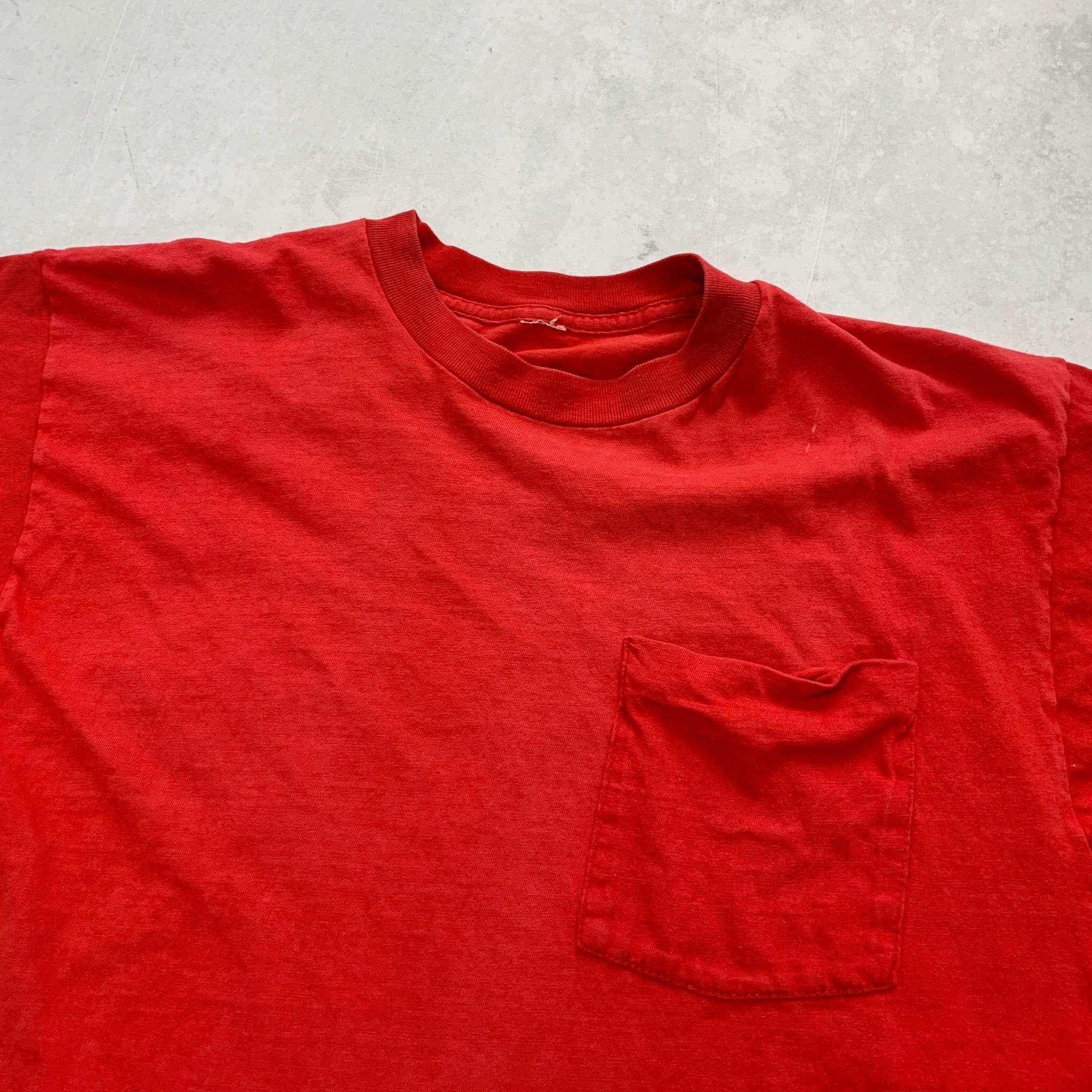 Vintage T Shirt Mens Large Red Single Stitch 90s Blank Plain Pocket Tee