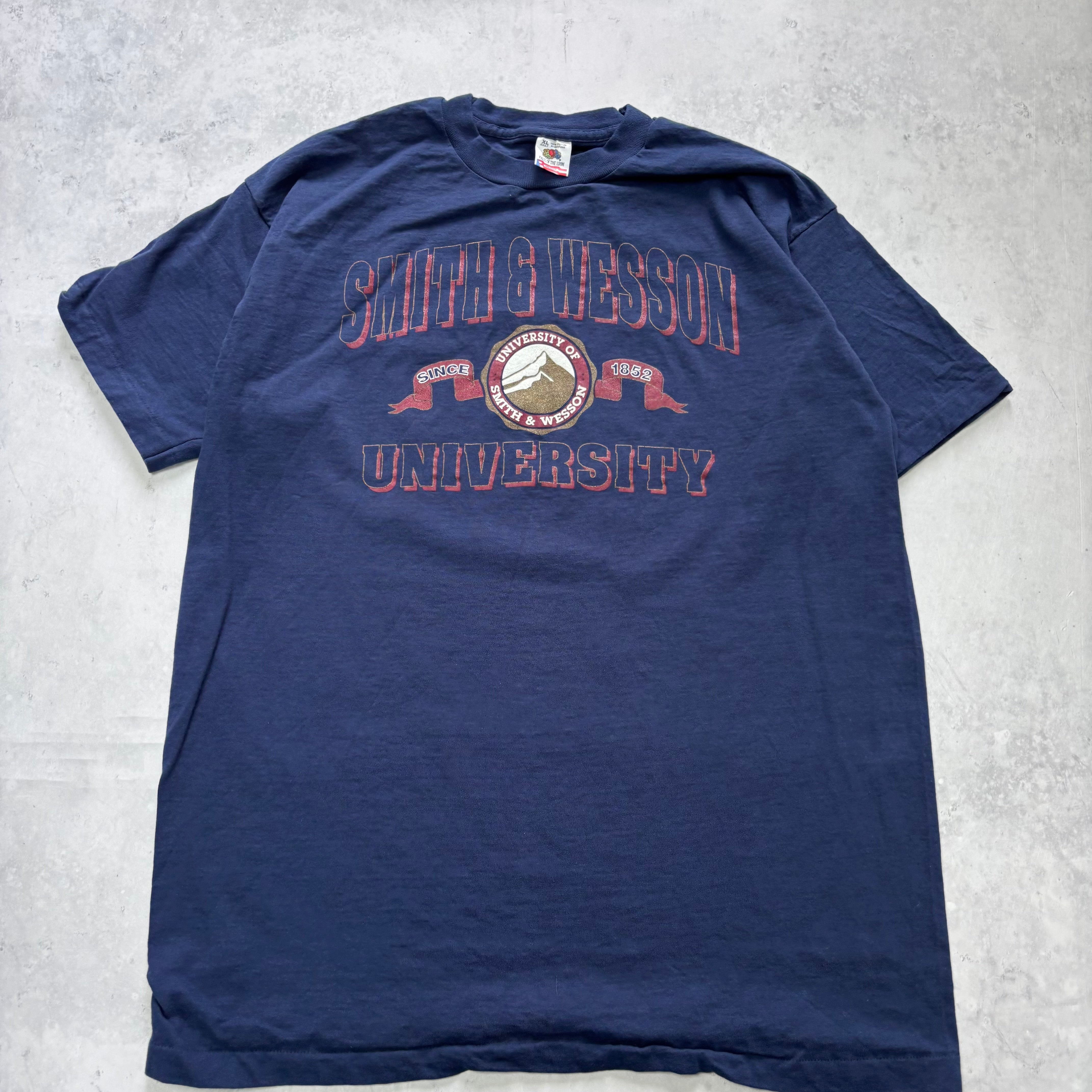 Vintage T Shirt Mens XL Navy Blue Single Stitch Graphic Print 90s College (E)