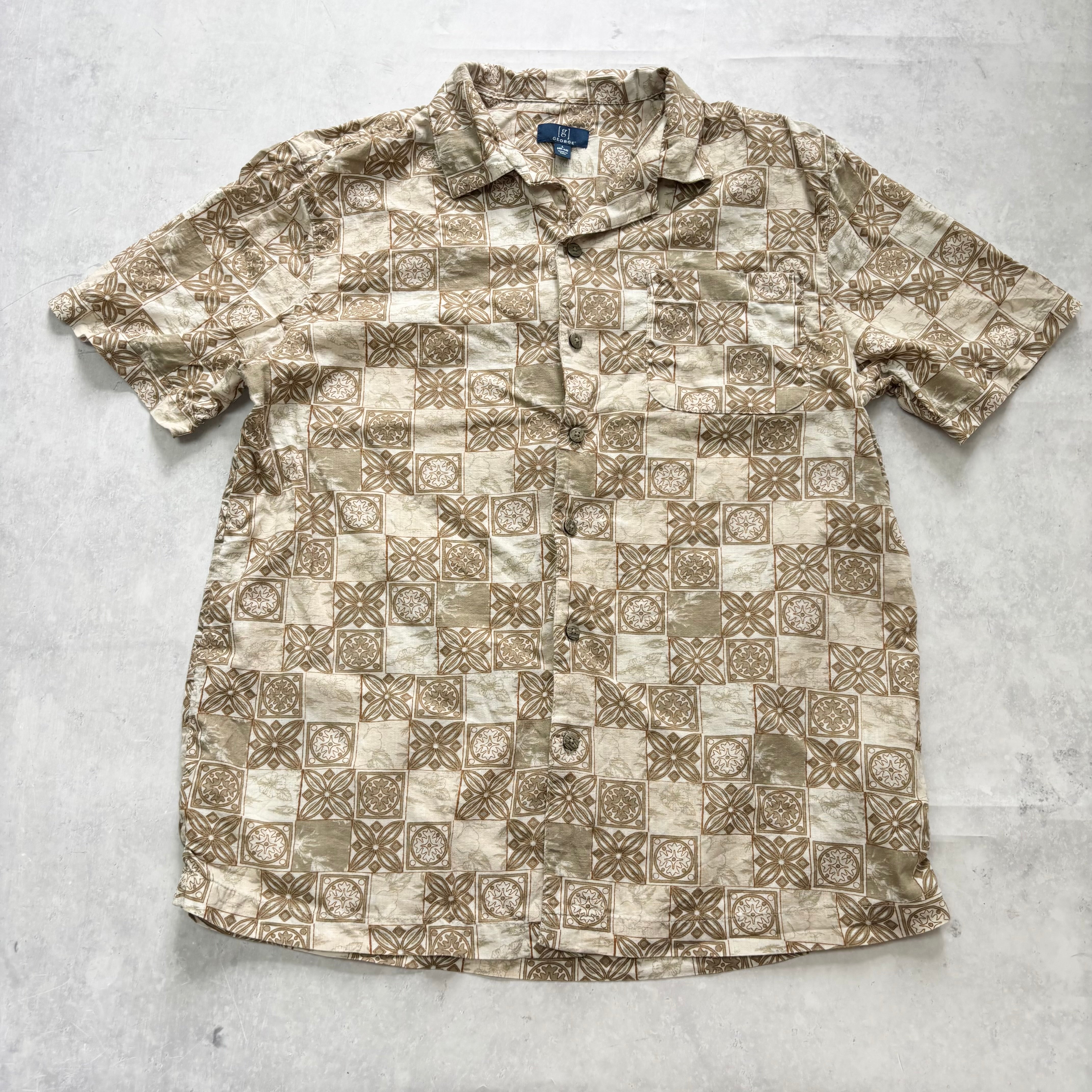Hawaiian Shirt Mens Large Floral Aloha Short Sleeve Linen Blend (E)