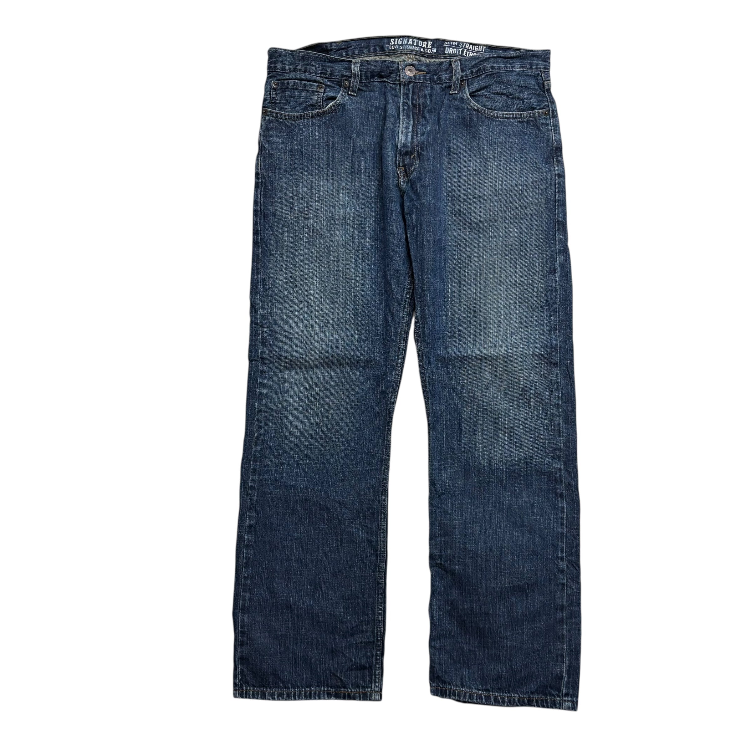 Levis Signature Jeans W38 L32 Mens Dark Blue Regular Straight Vintage Denim (E)