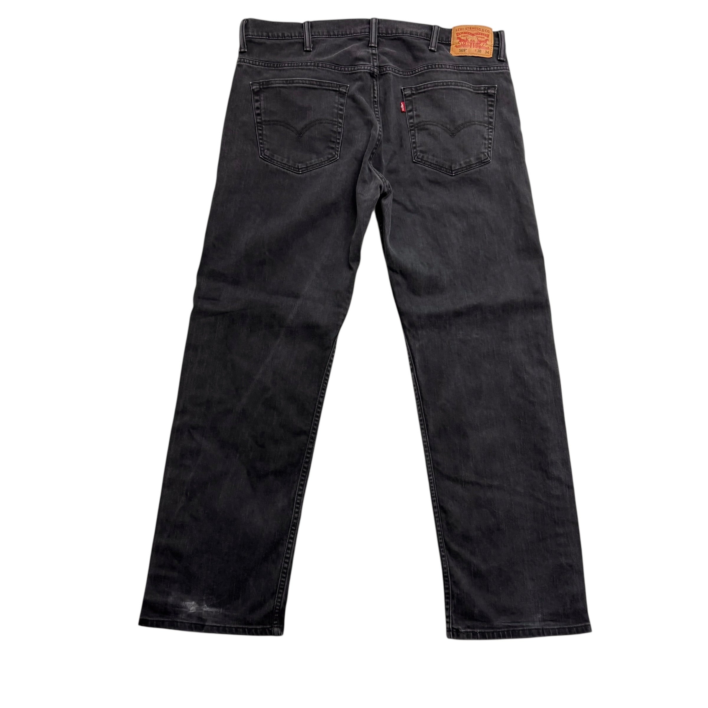 Levis 569 Jeans W38 L32 Mens Black Baggy Relaxed Straight Fit Stretch Denim