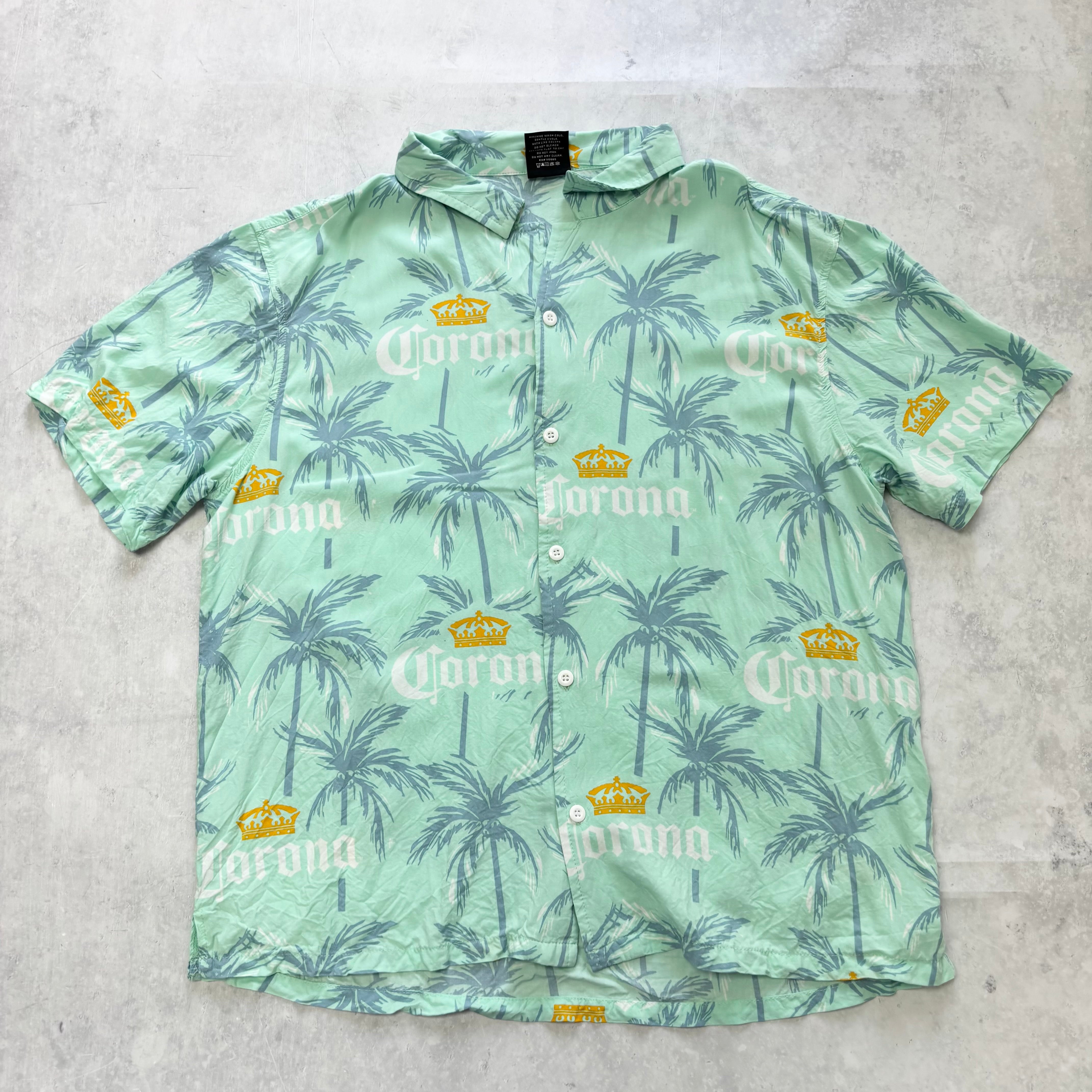 Corona Hawaiian Shirt Mens Large Green Floral Aloha Short Sleeve Rayon