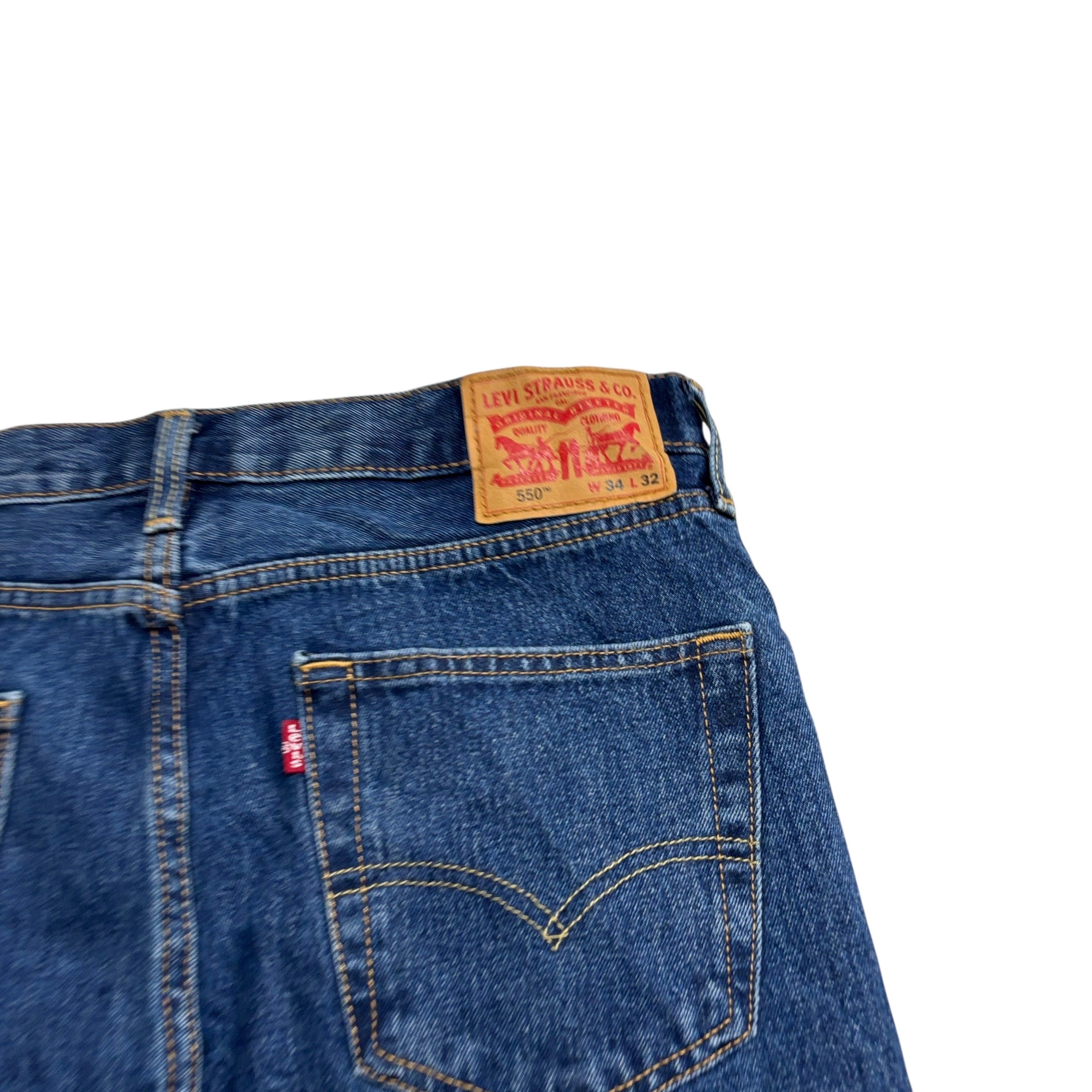 Levis 550 Jeans W34 L32 Mens Mid Blue Relaxed Straight Fit Denim (E)