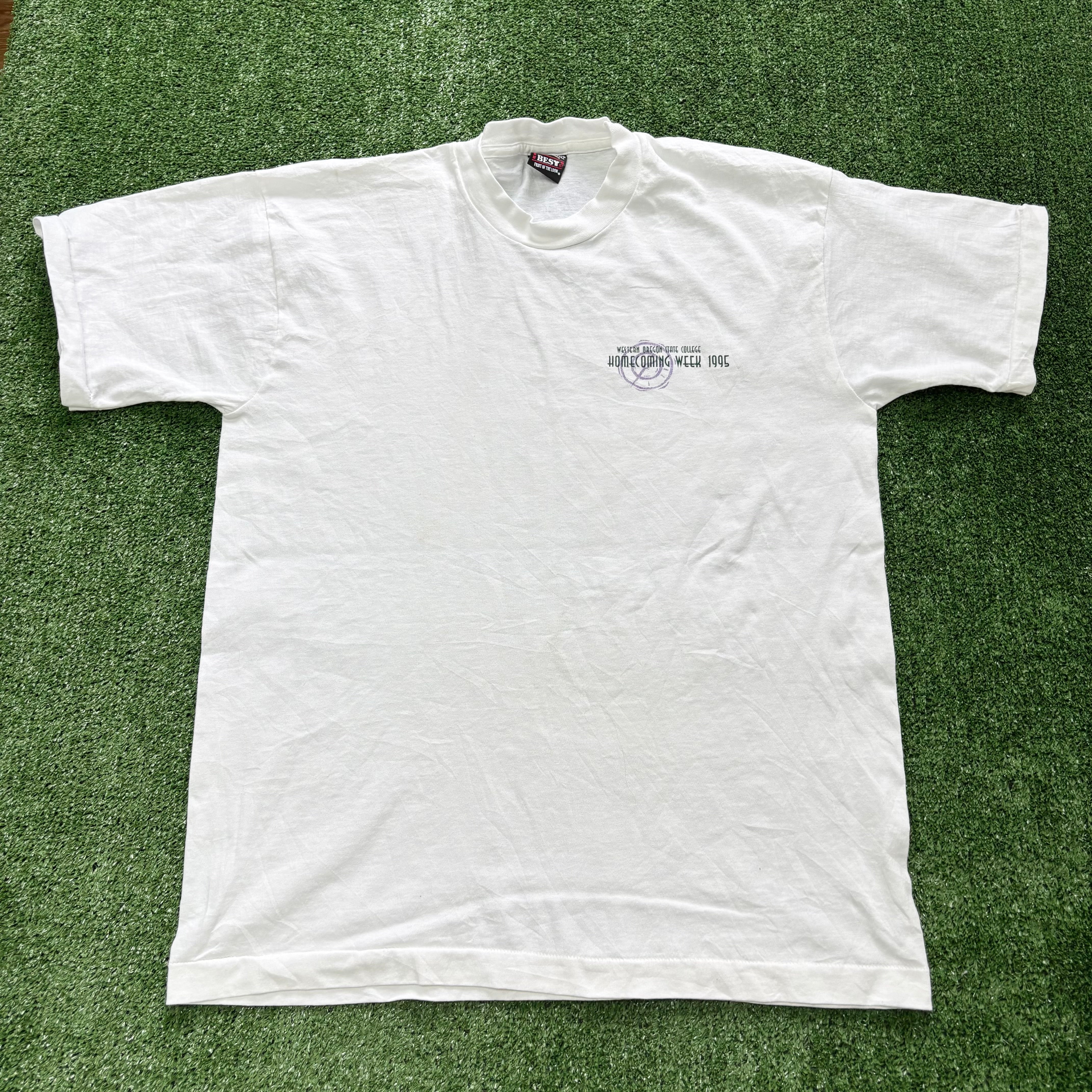 Vintage T Shirt Mens Large White Single Stitch Graphic Print 90s USA College