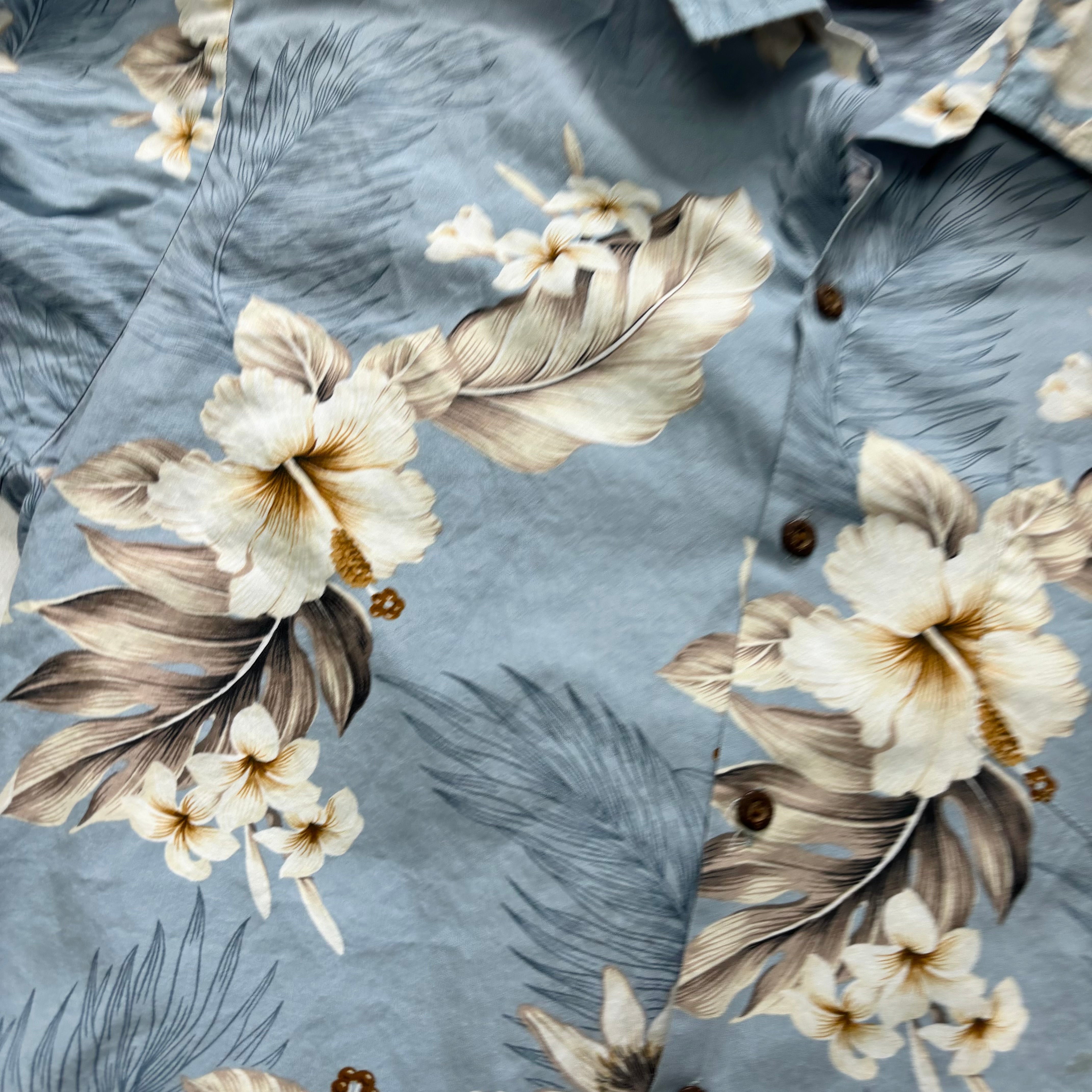Vintage Hawaiian Shirt Mens Large Blue Floral Aloha Short Sleeve