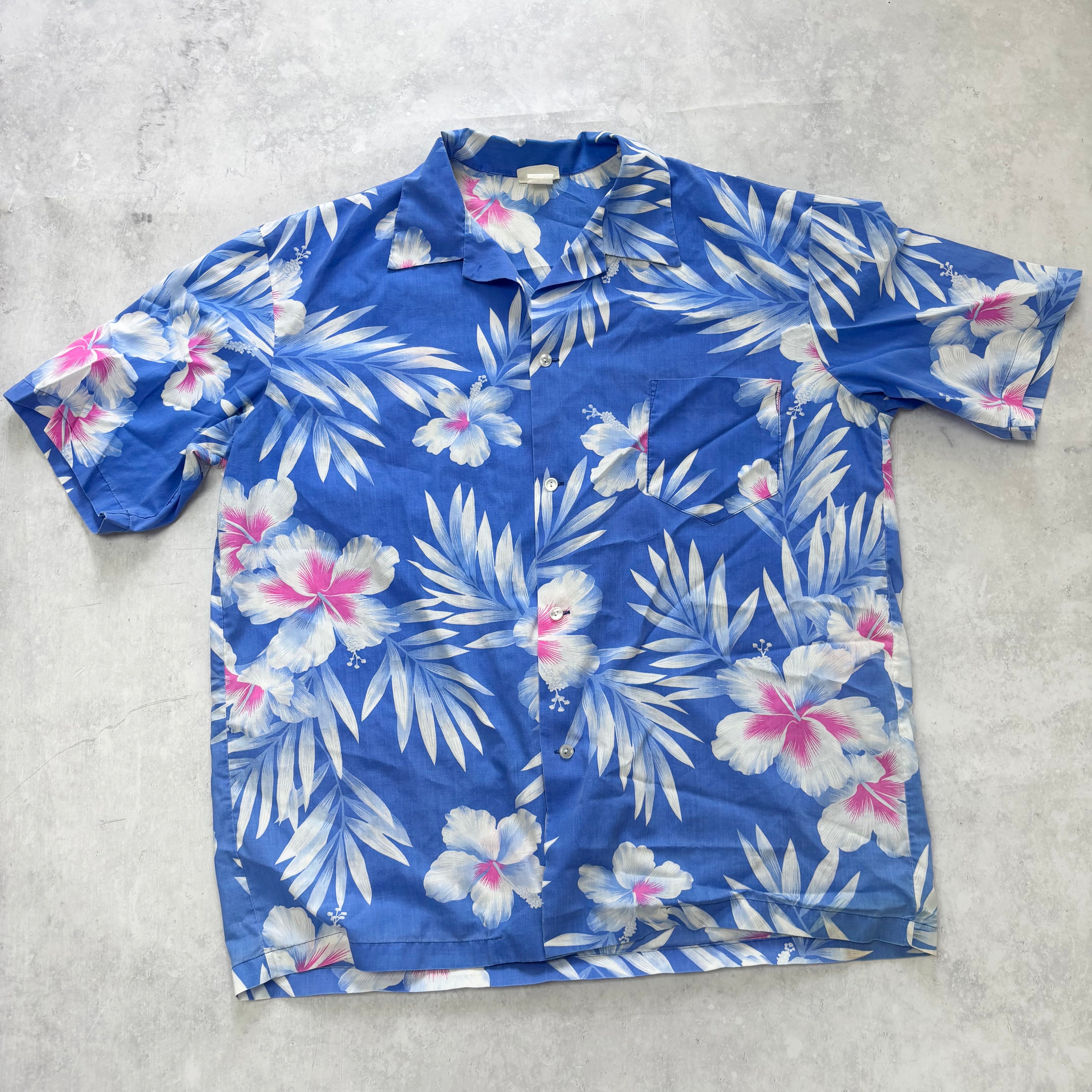 Vintage Hawaiian Shirt Mens XL Blue Floral Aloha Short Sleeve (E)