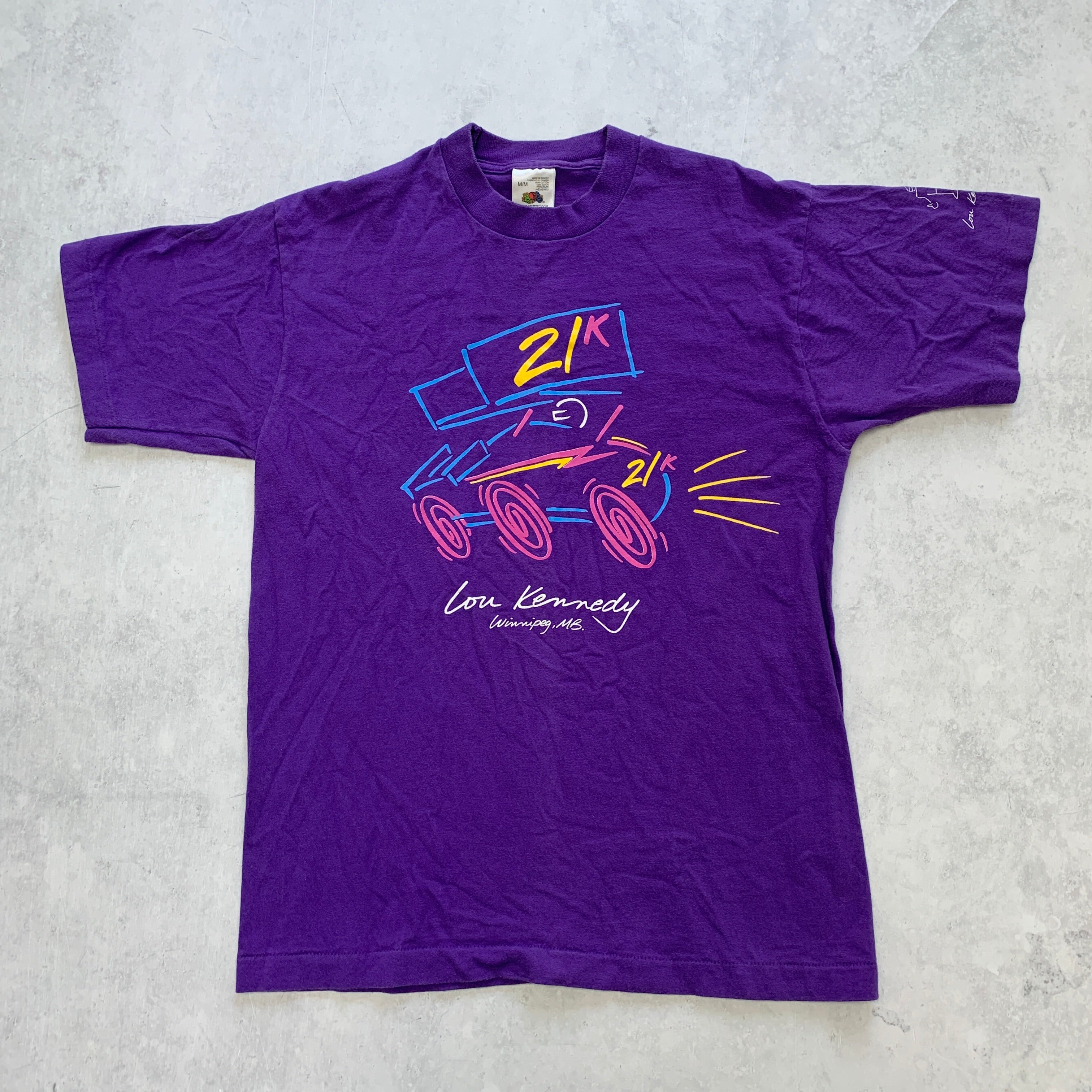 Vintage T Shirt Mens Medium Purple Single Stitch Graphic Print 90s USA Racing