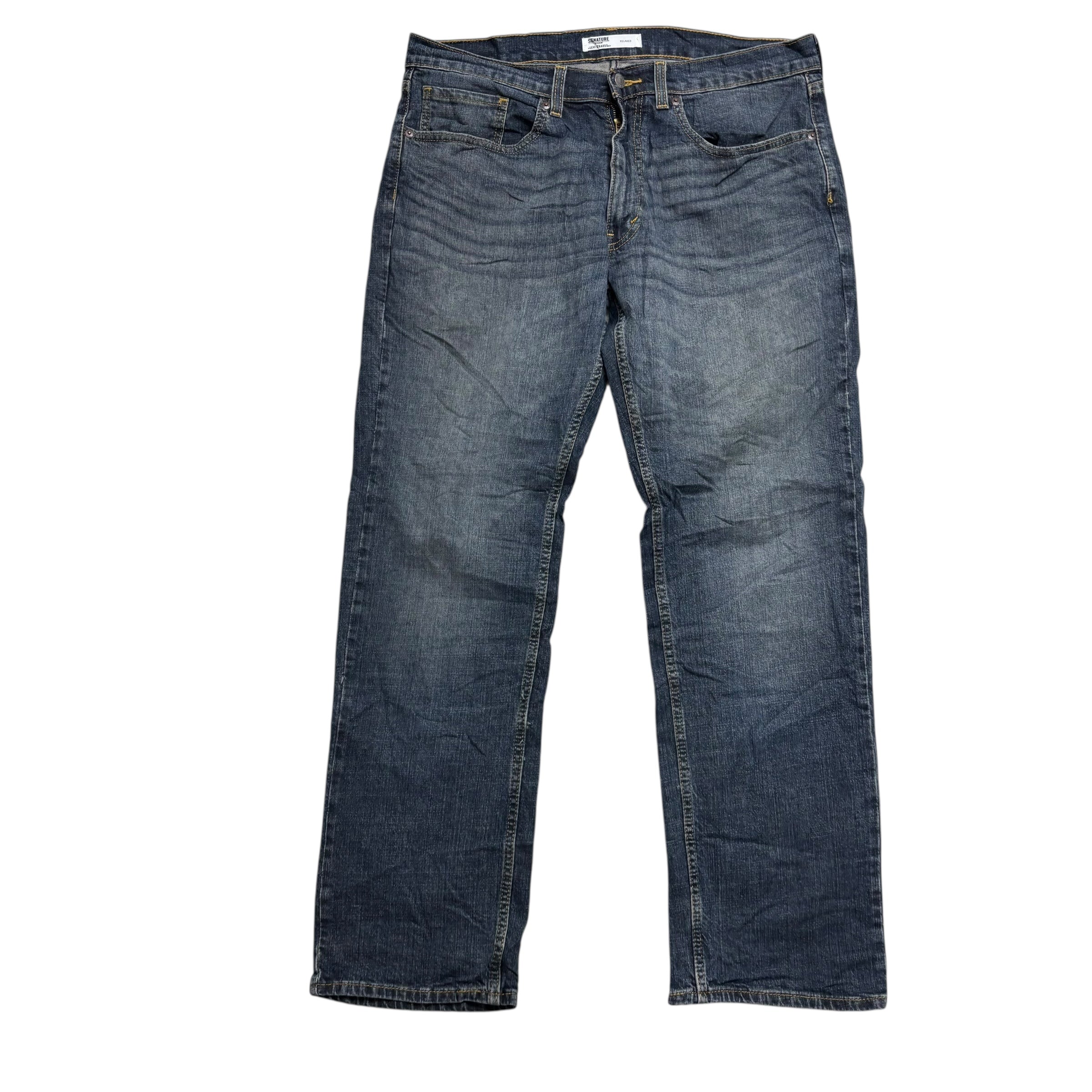 Levis Signature Jeans W34 L32 Mens Dark Blue Relaxed Baggy Stretch Denim (E)