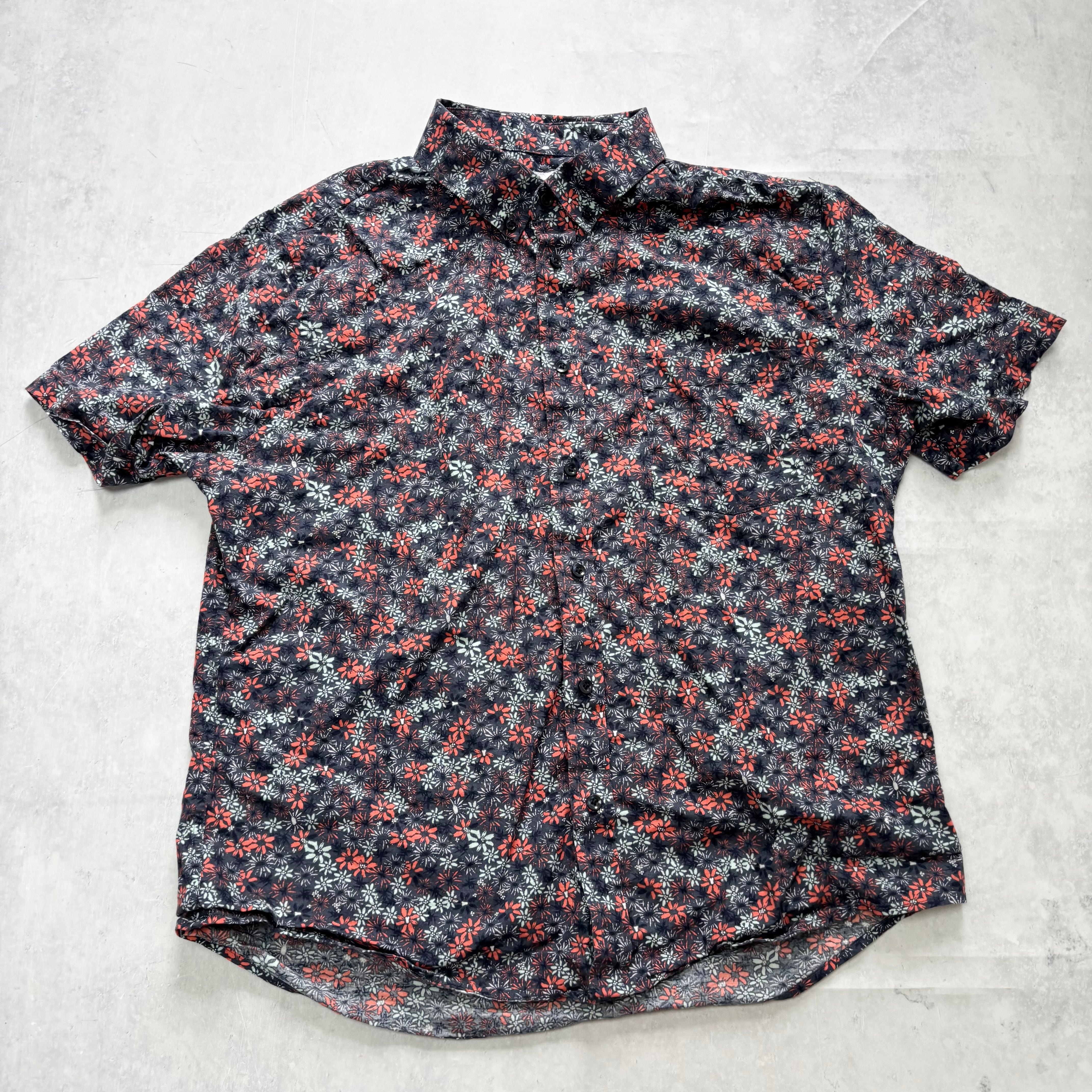 Hawaiian Shirt Mens XL Navy Floral Aloha Short Sleeve Cotton Slim Fit (E)