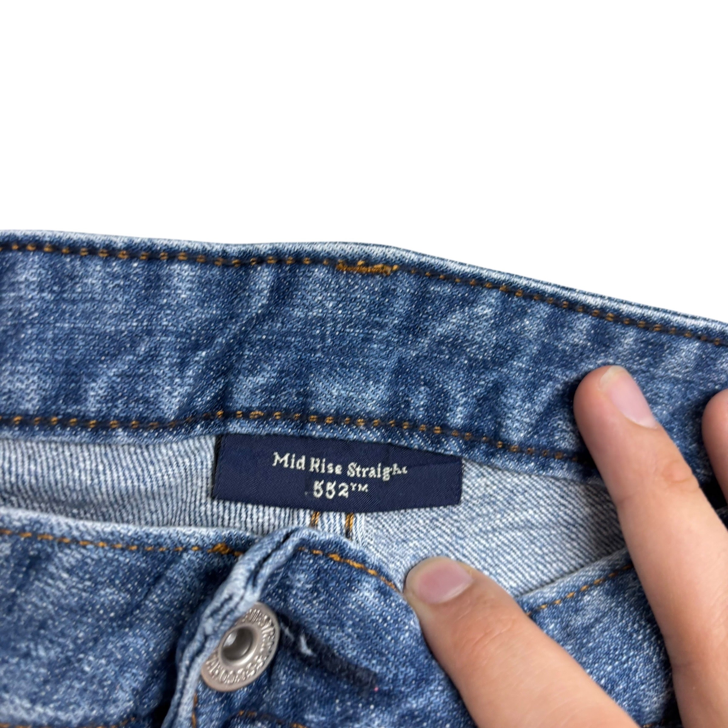 Levis 552 Jeans W26 L28 Womens Mid Rise Straight Mid Blue Stretch Denim (E)