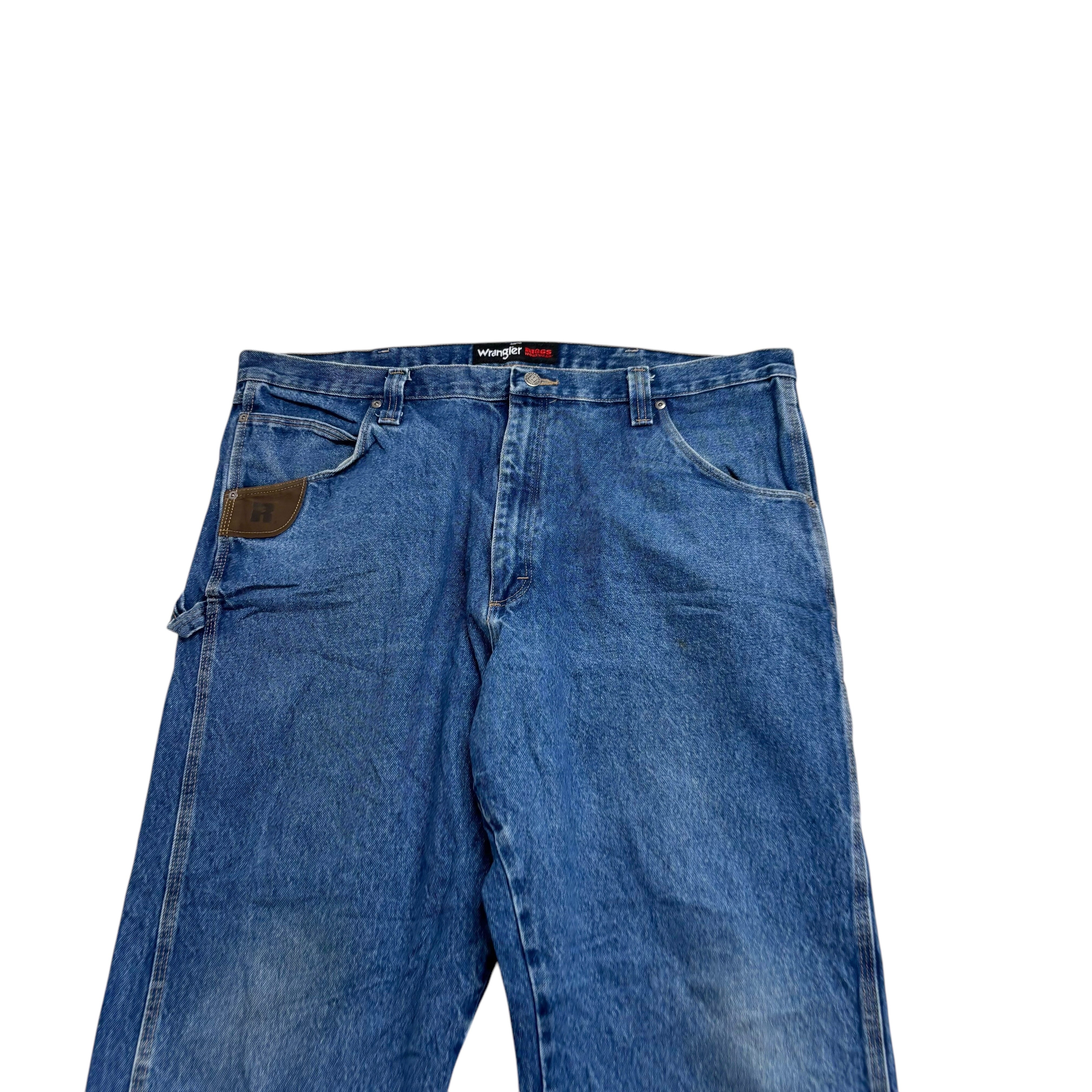 Wrangler Carpenter Jeans W42 L30 Mens Mid Blue Relaxed Straight Fit Denim