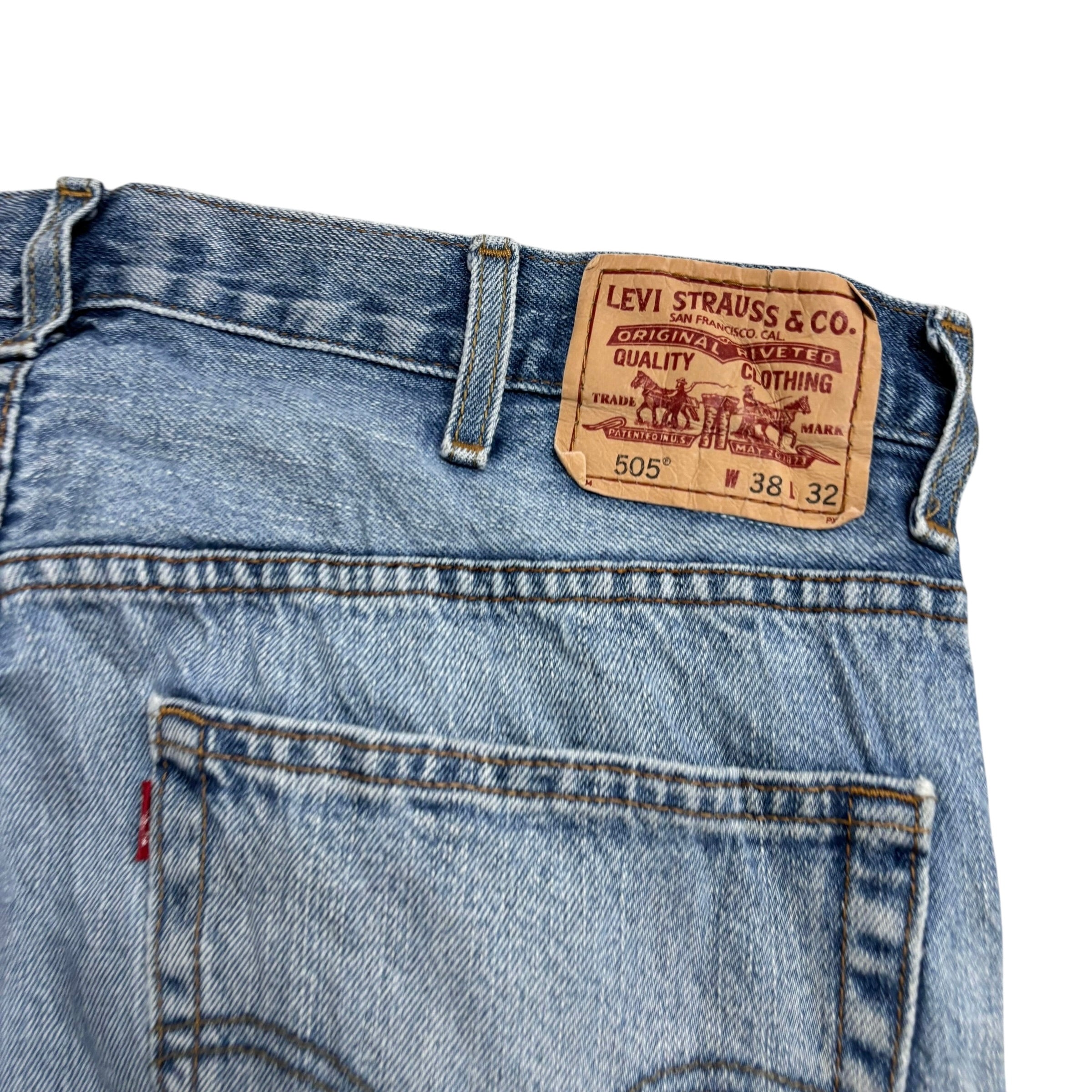 Levis 505 Jeans W38 L32 Mens Light Blue Regular Straight Fit Vintage Denim (F)