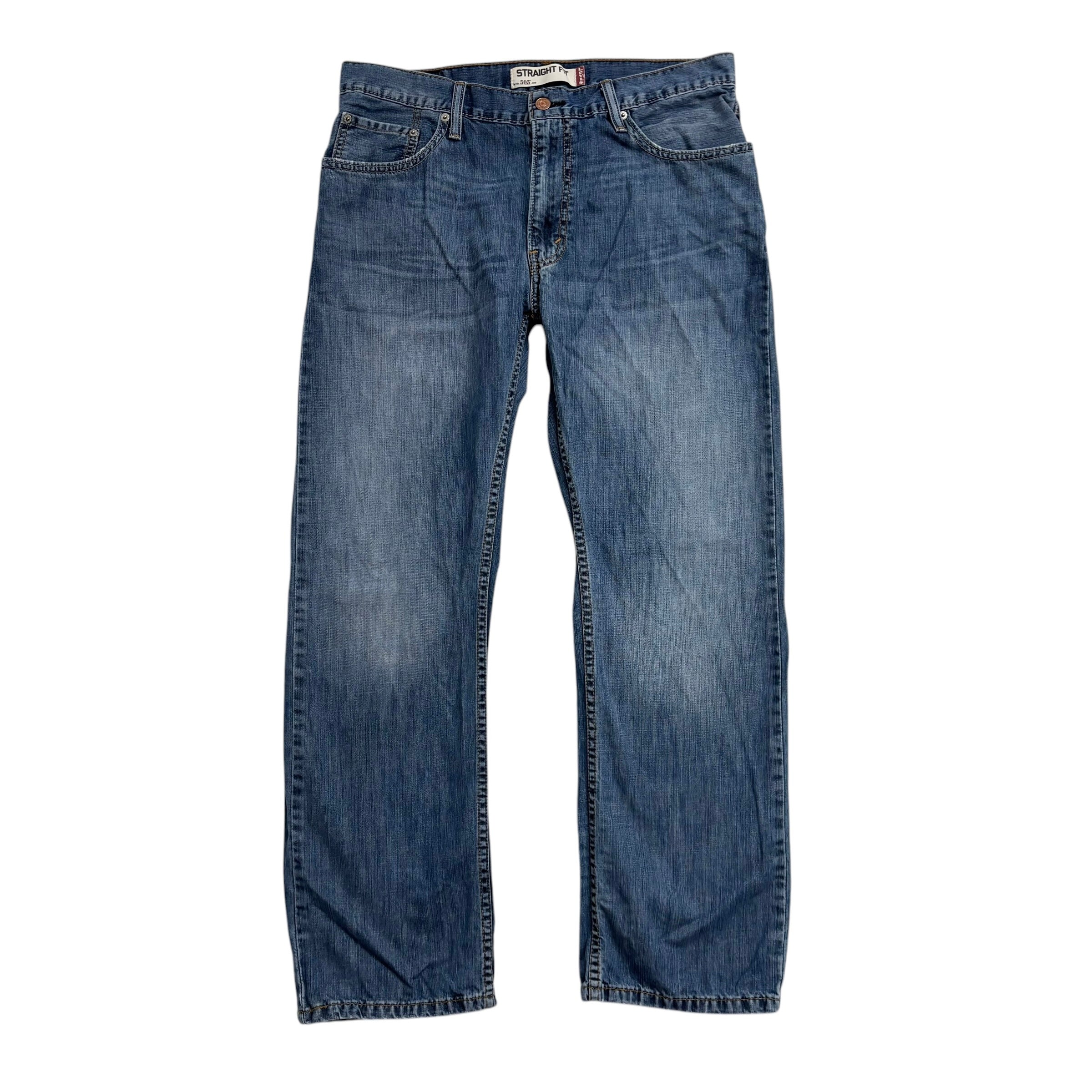 Levis 505 Jeans W34 L30 Mens Mid Blue Regular Straight Fit Vintage Denim (E)