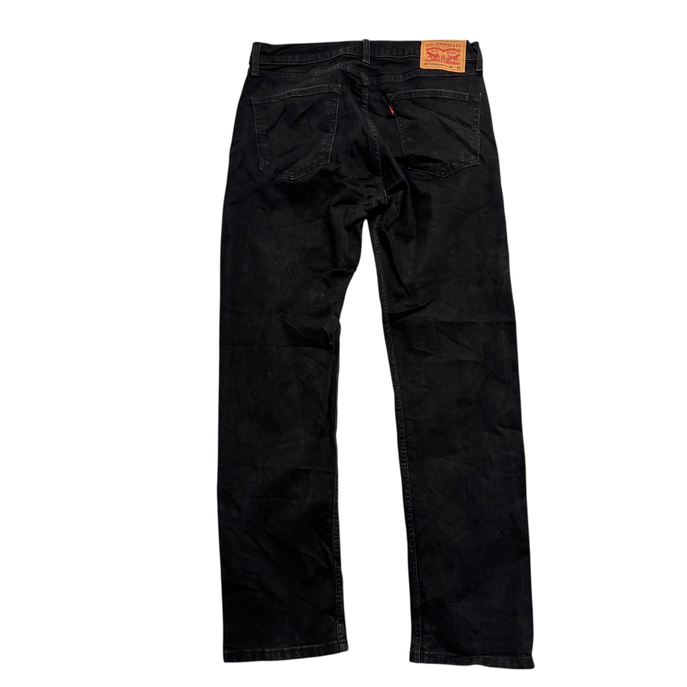 Levis 506 Jeans W34 L32 Mens Black Regular Straight Fit Stretch Denim (E)