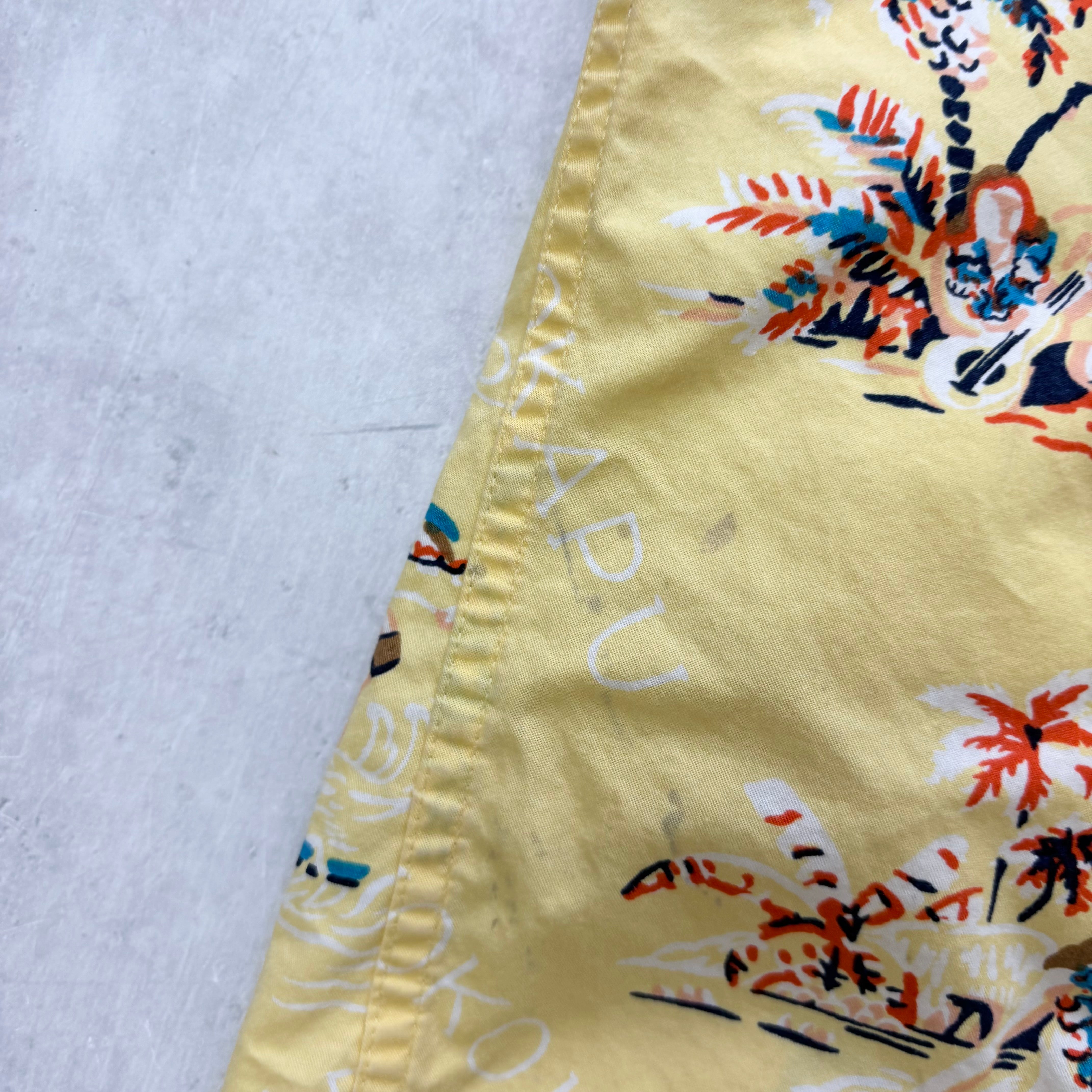 Hawaiian Shirt Mens Medium Yellow Aloha Short Sleeve Cotton Slim Fit