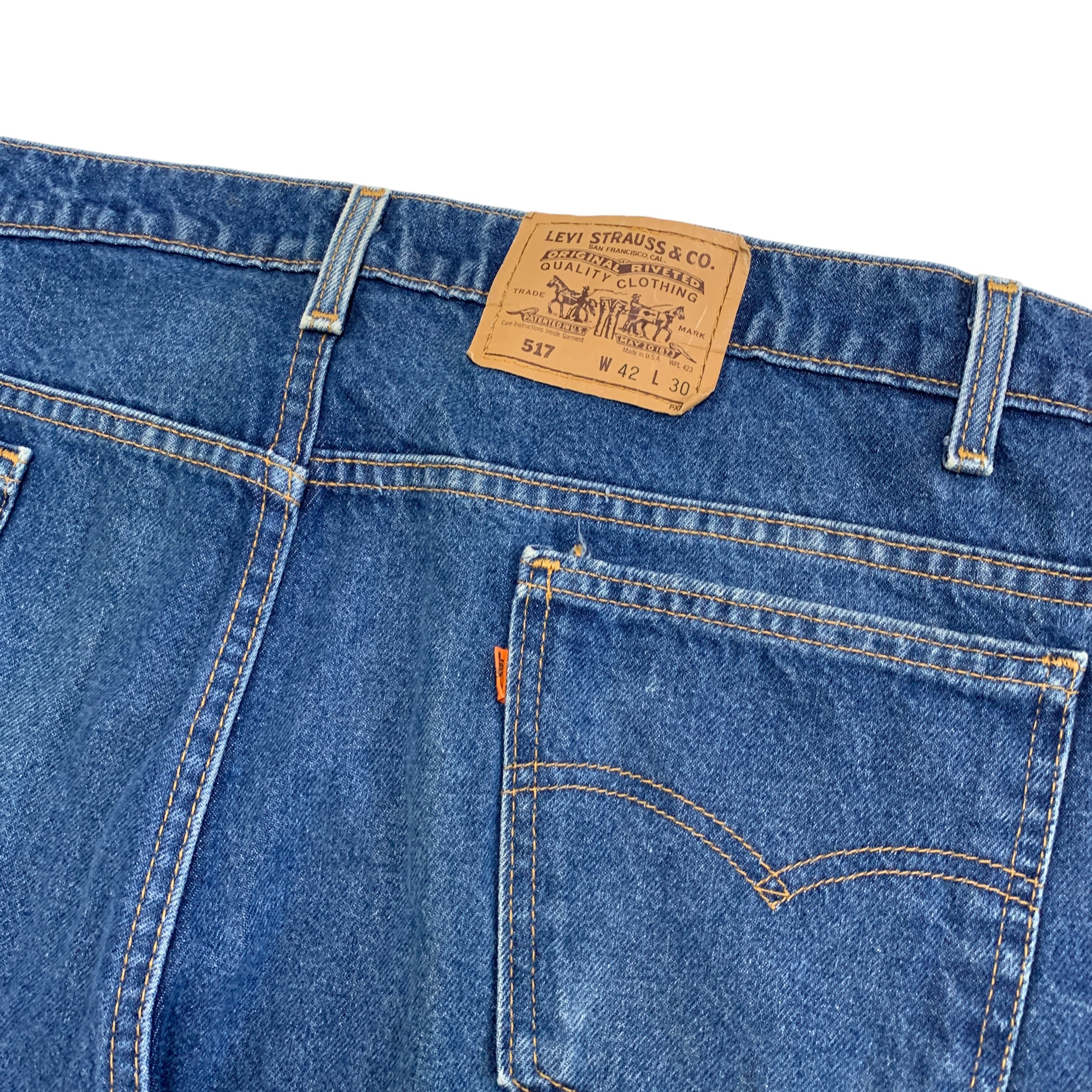 Levis 517 Jeans W42 L30 Mens Mid Blue USA Made Bootcut Fit Vintage Orange Tab