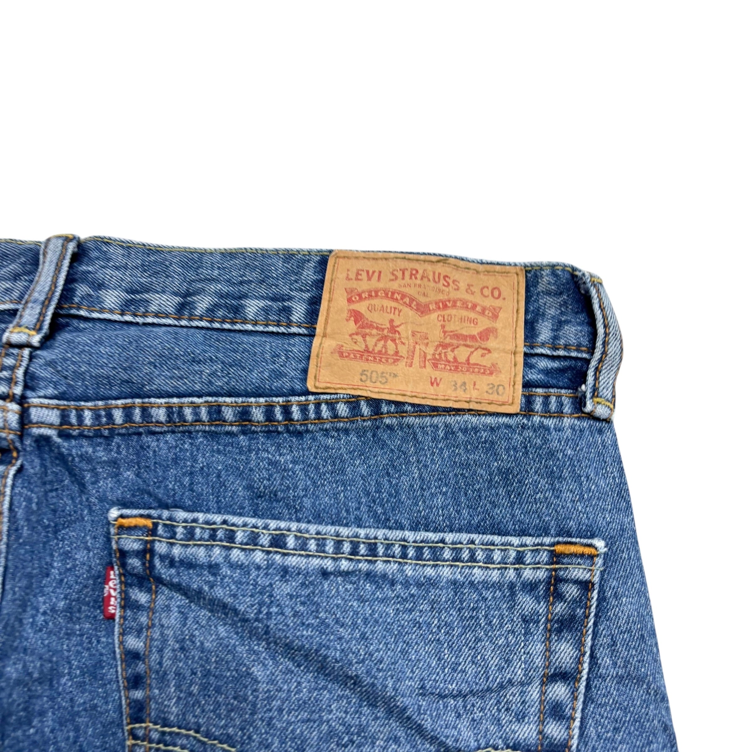 Levis 505 Jeans W34 L30 Mens Mid Blue Regular Straight Fit Denim (E)