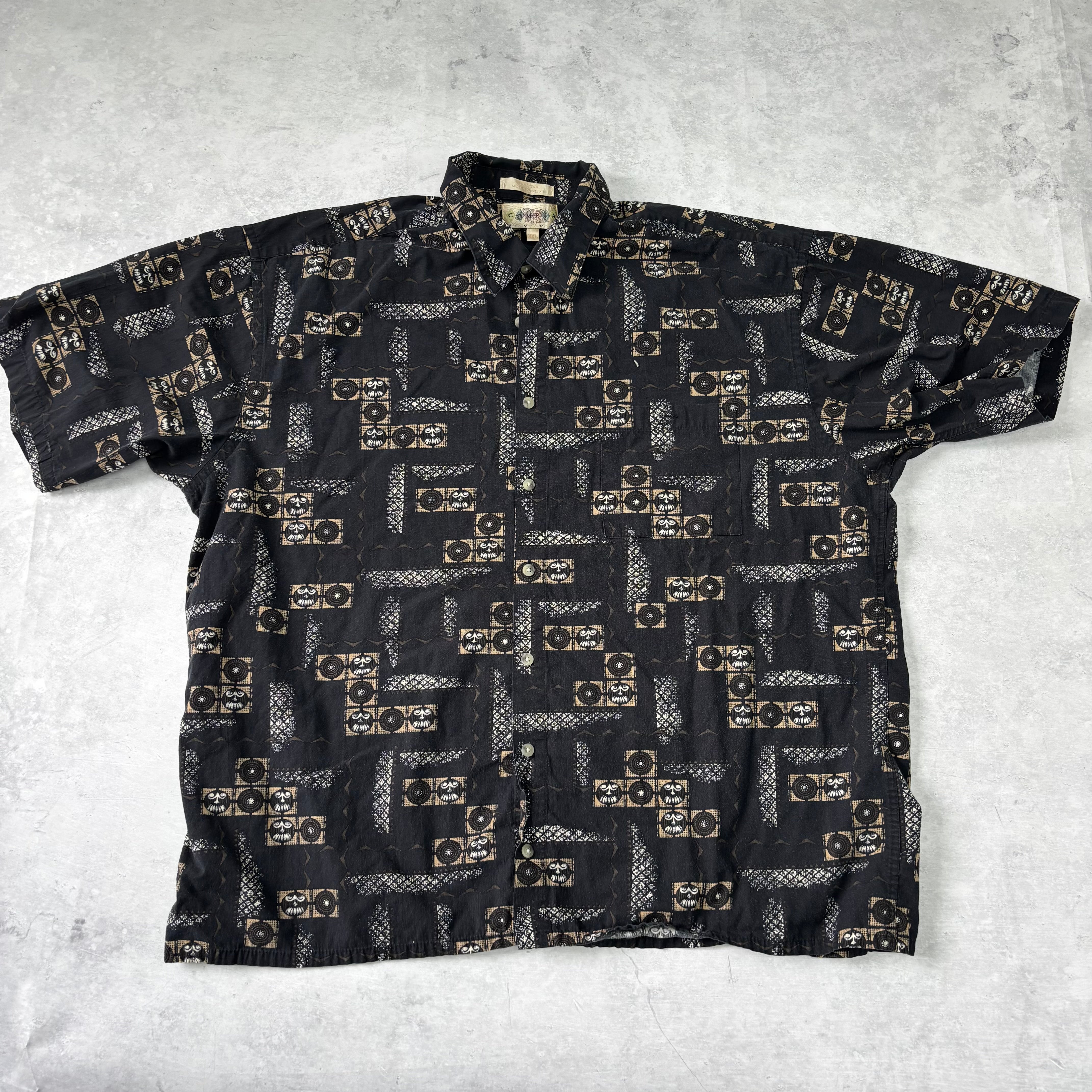 Vintage Hawaiian Shirt Mens XXL Black Floral Short Sleeve Campia Cotton (E)
