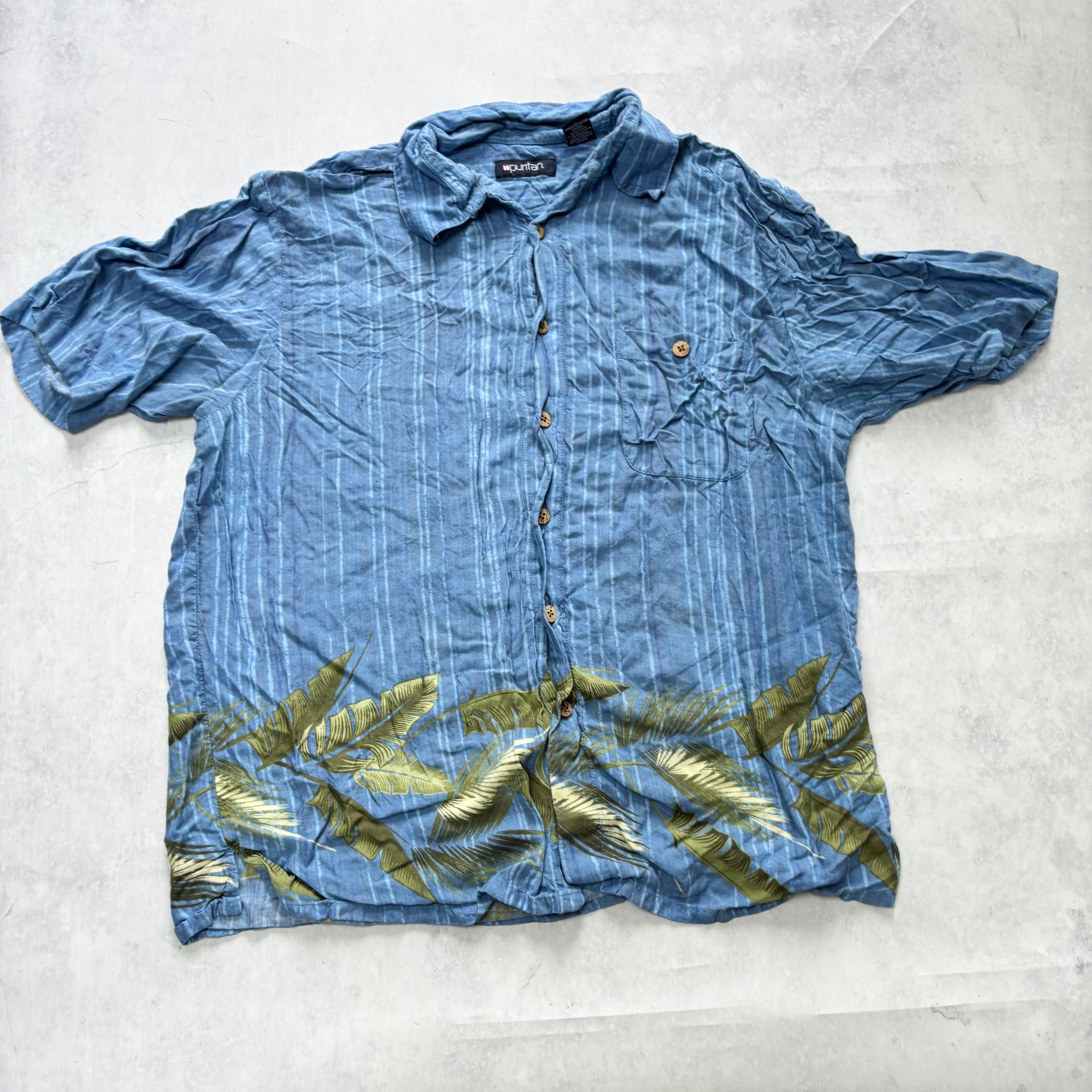 Vintage Hawaiian Shirt Mens Large Blue Floral Aloha Short Sleeve Rayon