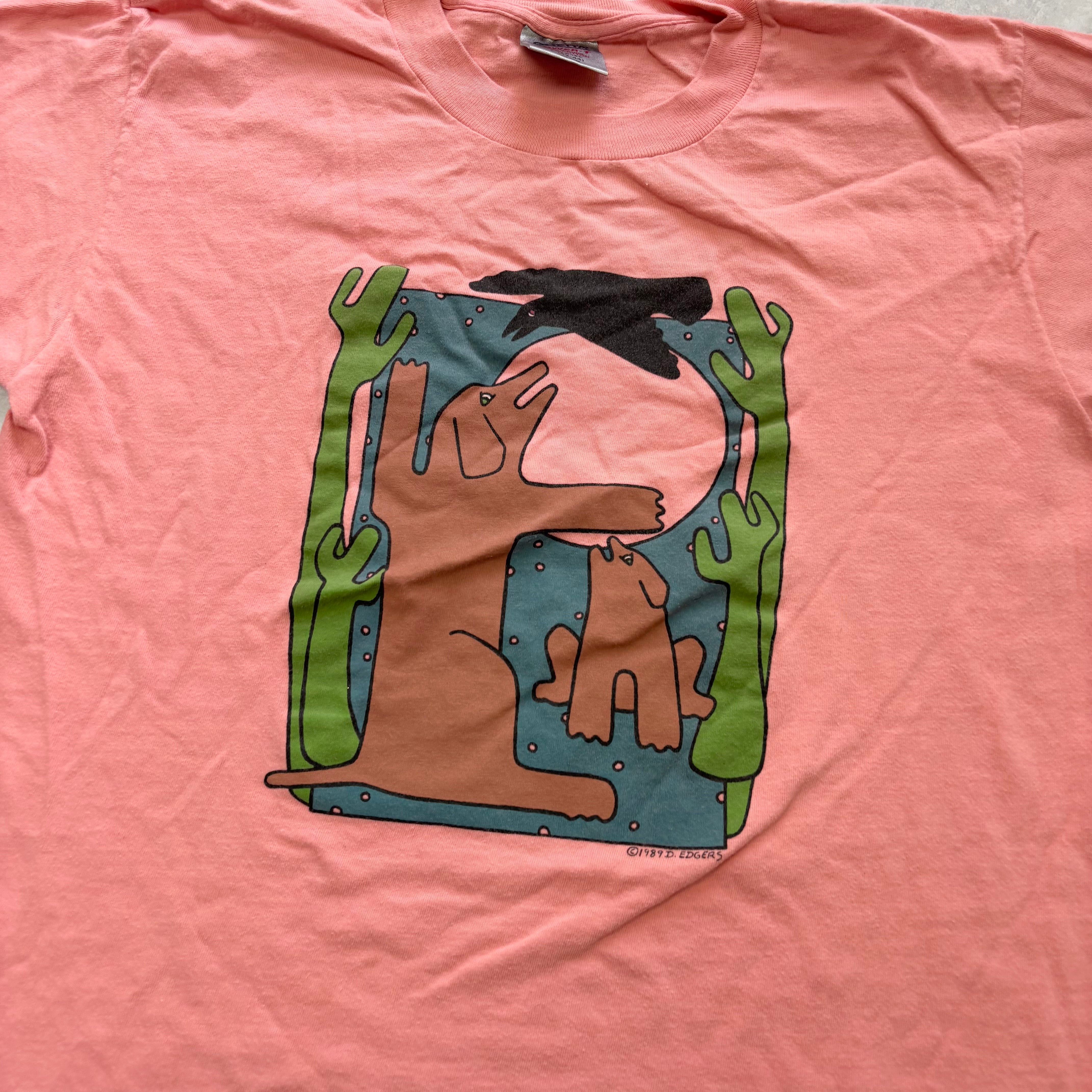 Vintage T Shirt Mens Medium Pink Single Stitch Graphic Print 90s Art (E)