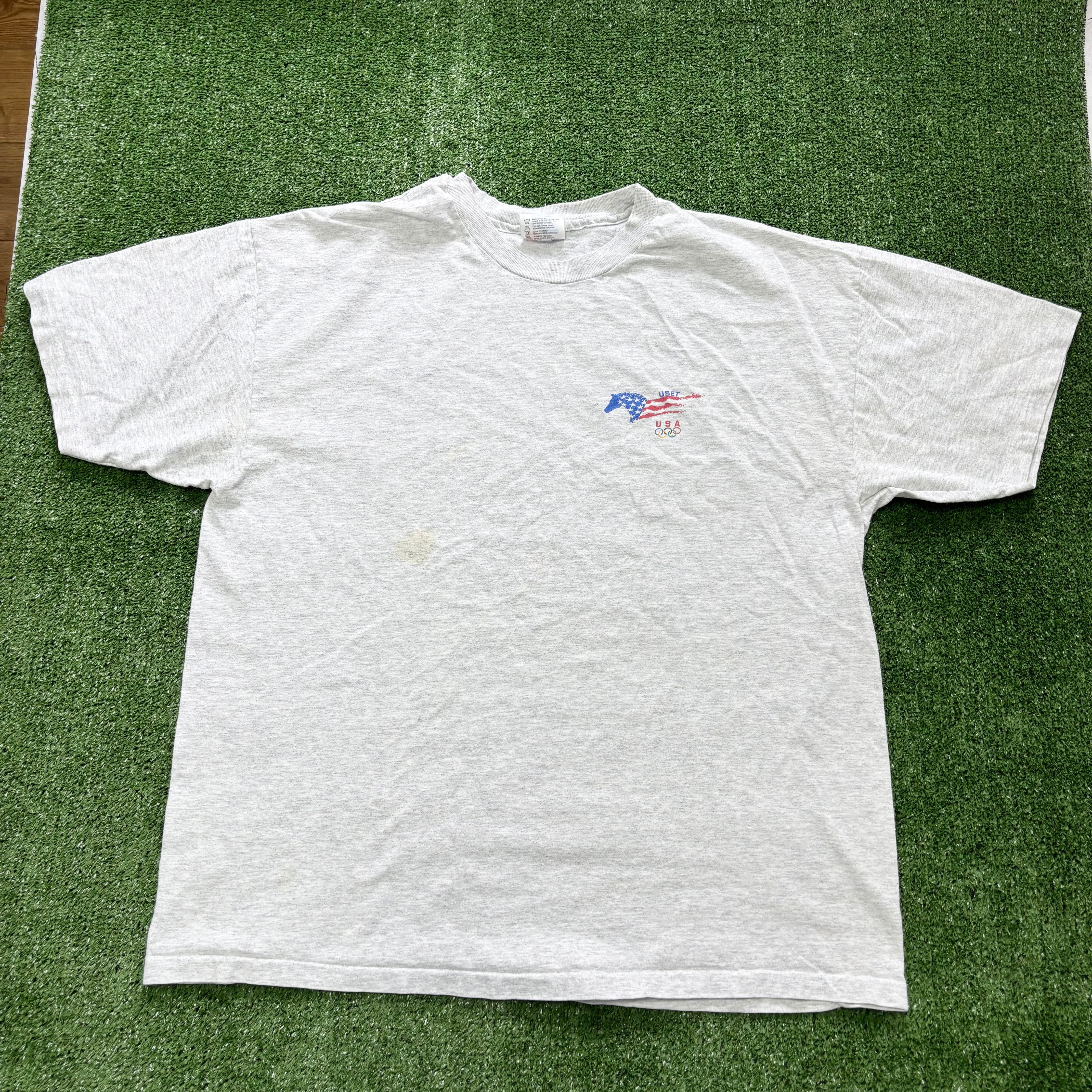 Vintage T Shirt Mens Large Grey Single Stitch Graphic Print 90s Olympics (F)