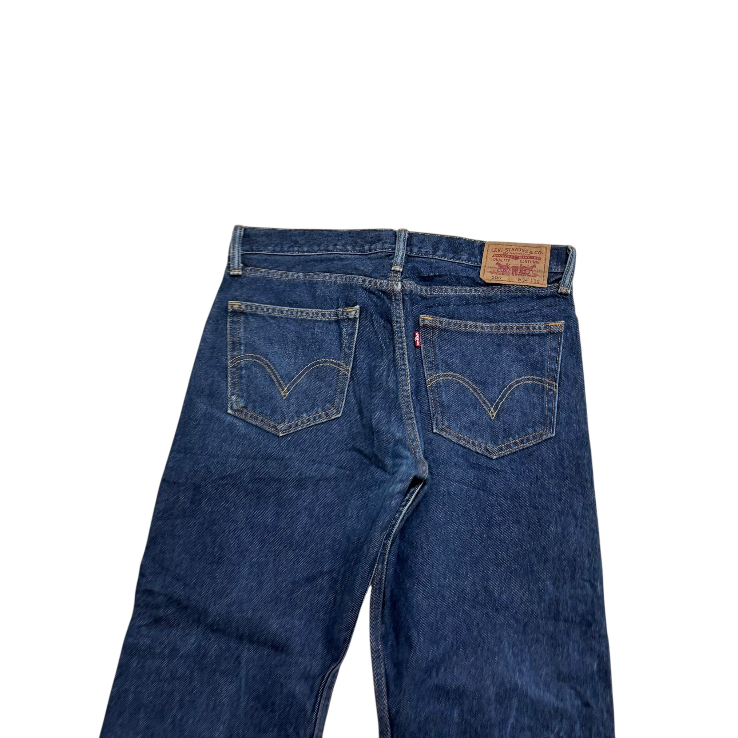 Levis 505 Jeans W34 L30 Mens Dark Blue Regular Straight Fit Vintage Denim (E)