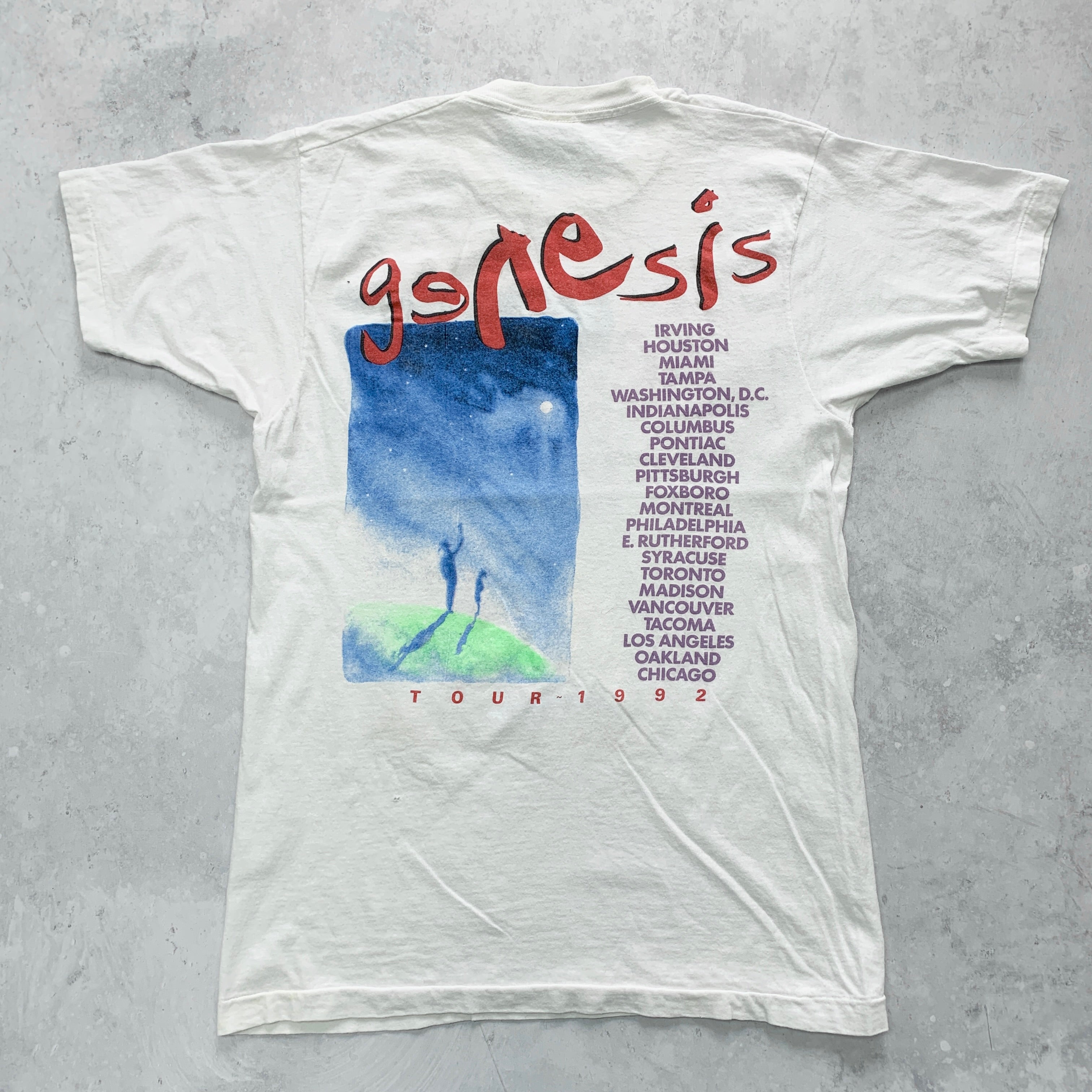 Vintage Genesis T Shirt Mens Medium White Single Stitch Tour Band Music 90s