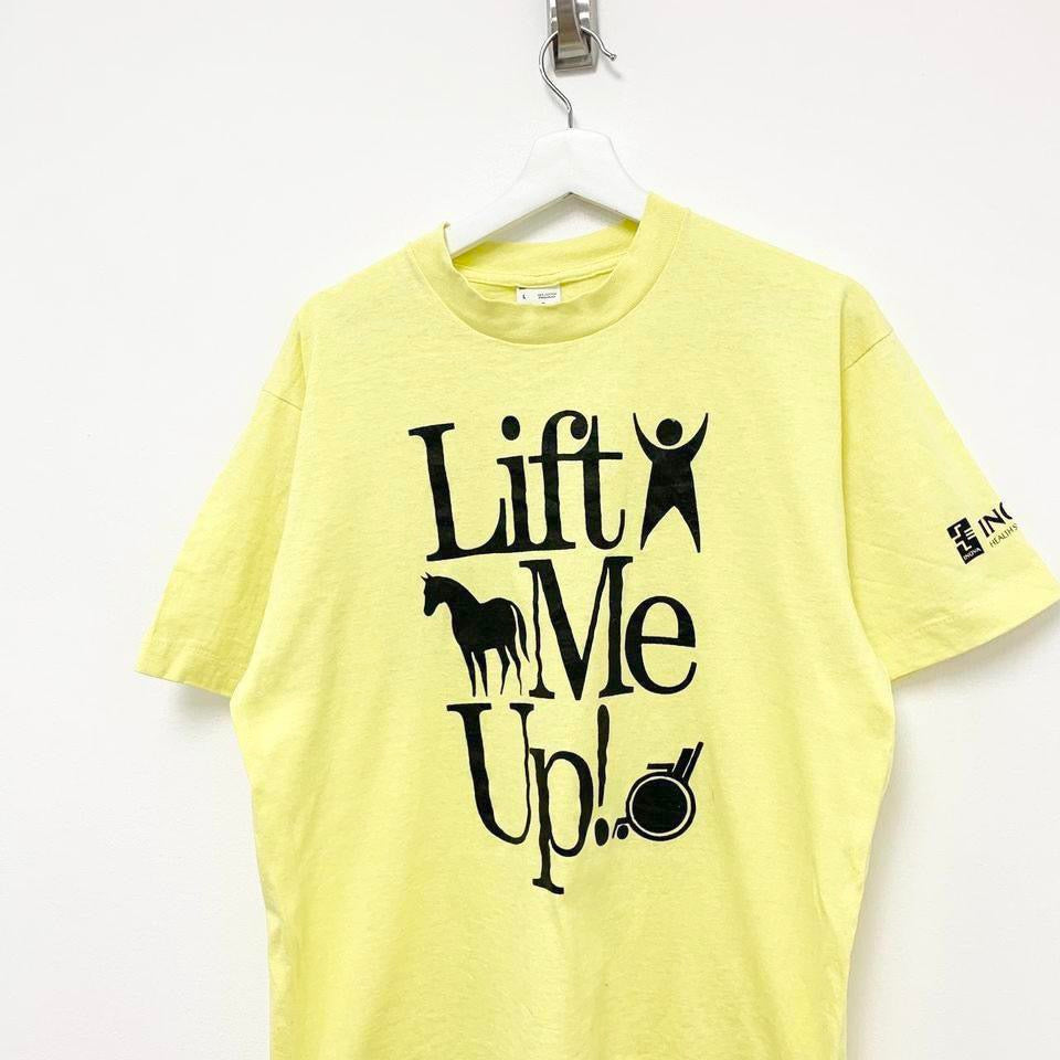 Vintage T Shirt Mens Large Yellow Single Stitch Graphic Print 90s USA