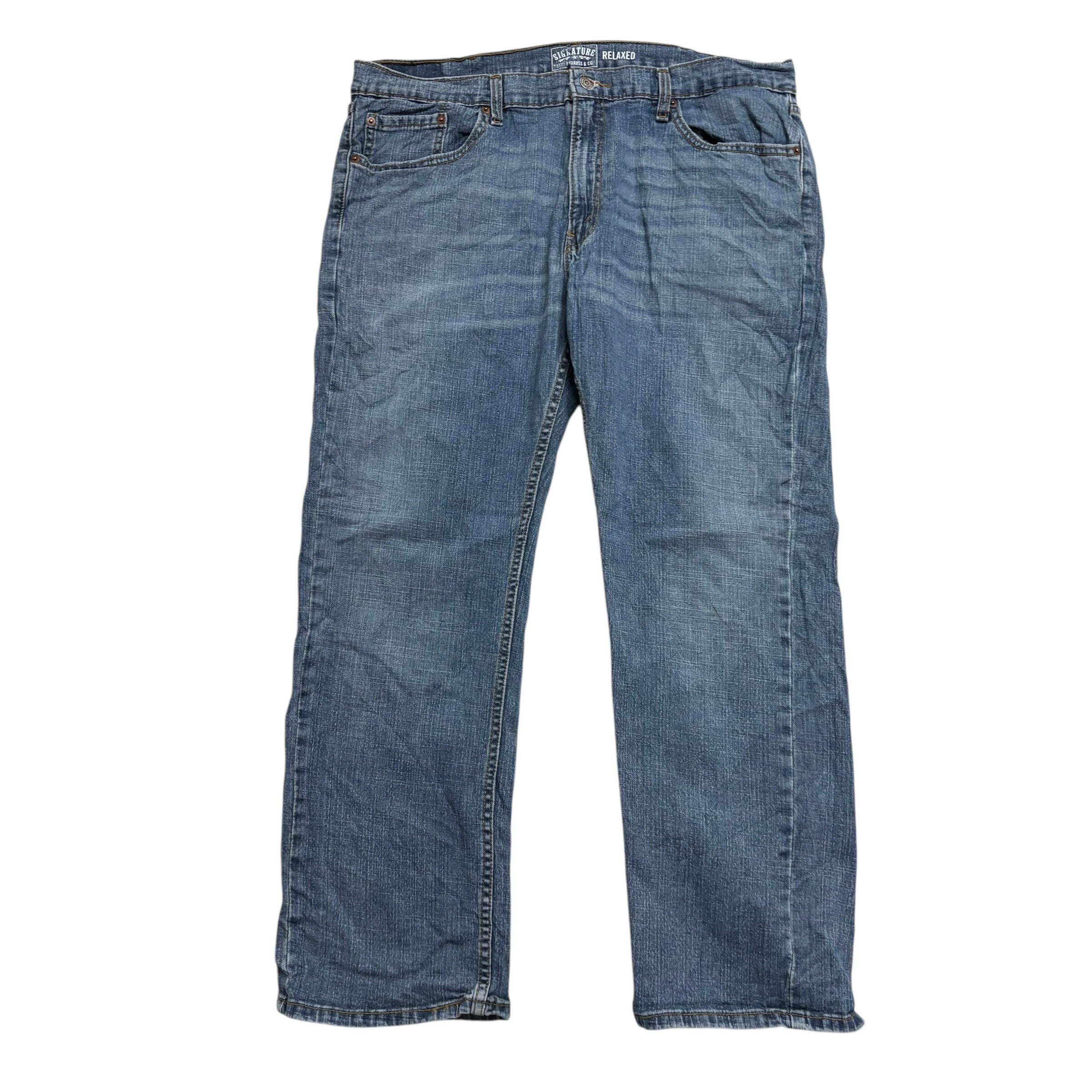 Levis Signature Jeans W38 L30 Mens Mid Blue Relaxed Straight Fit Stretch