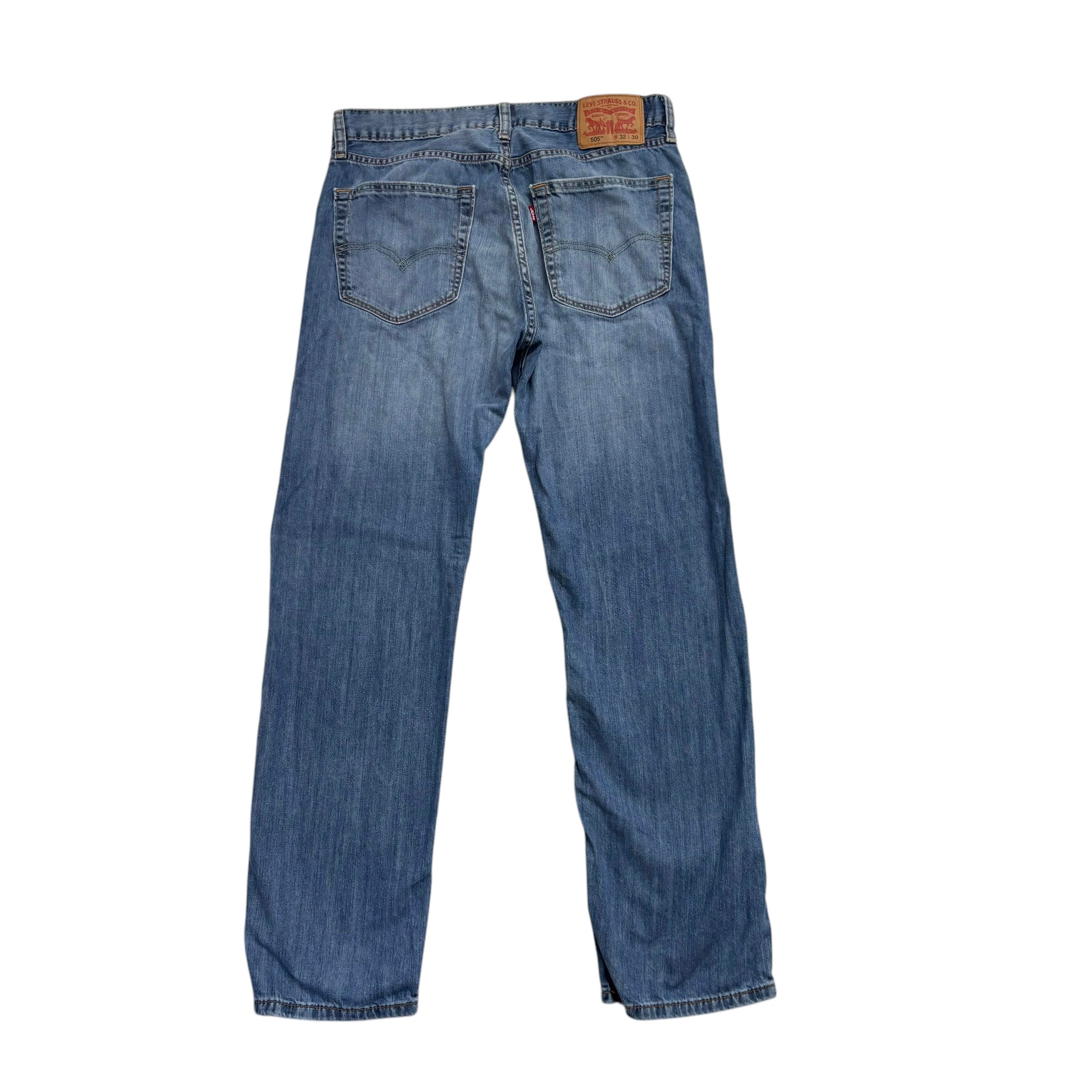 Levis 505 Jeans W32 L30 Mens Mid Blue Regular Straight Fit Denim