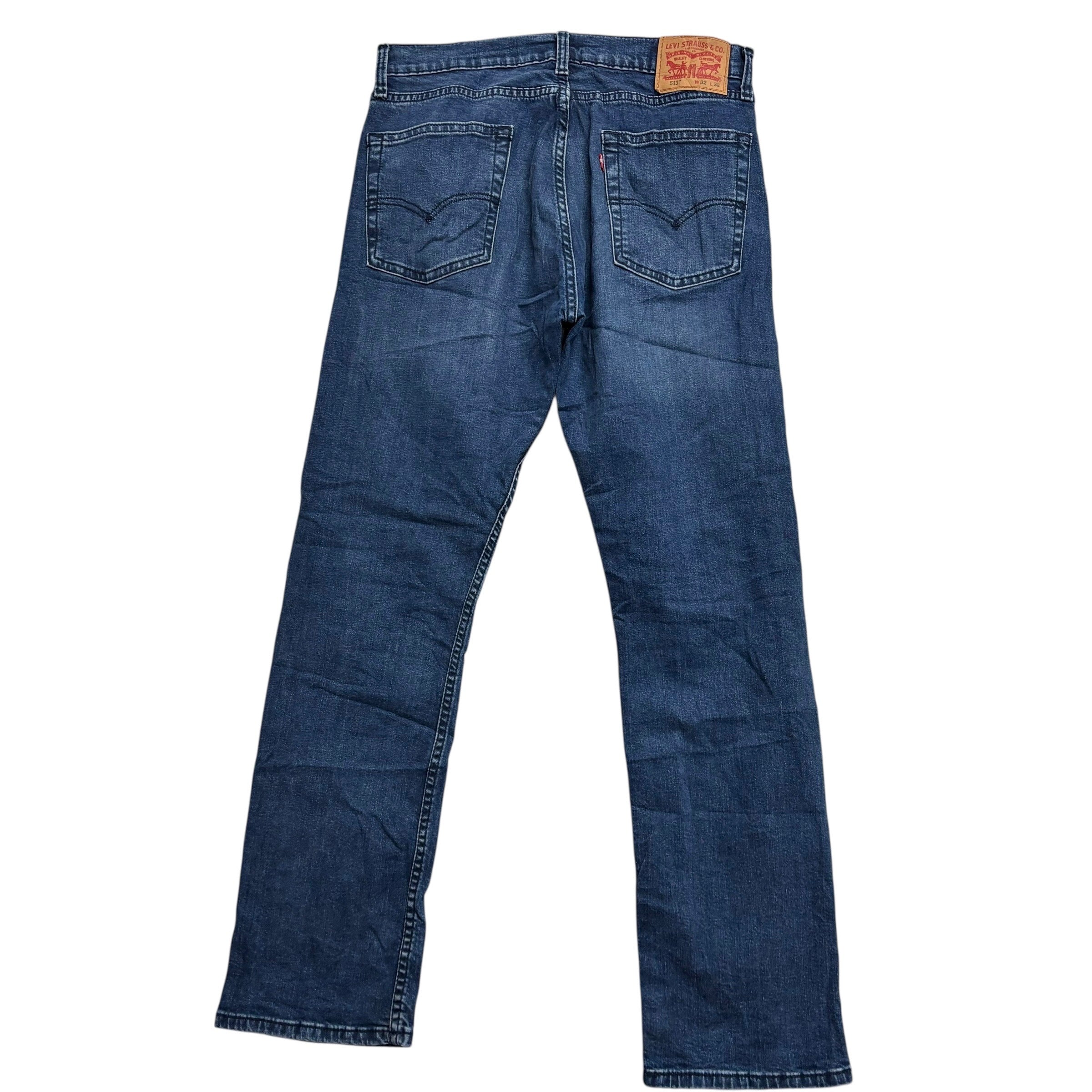 Levis 513 Jeans W32 L32 Mens Dark Blue Slim Straight Fit Stretch Denim (E)