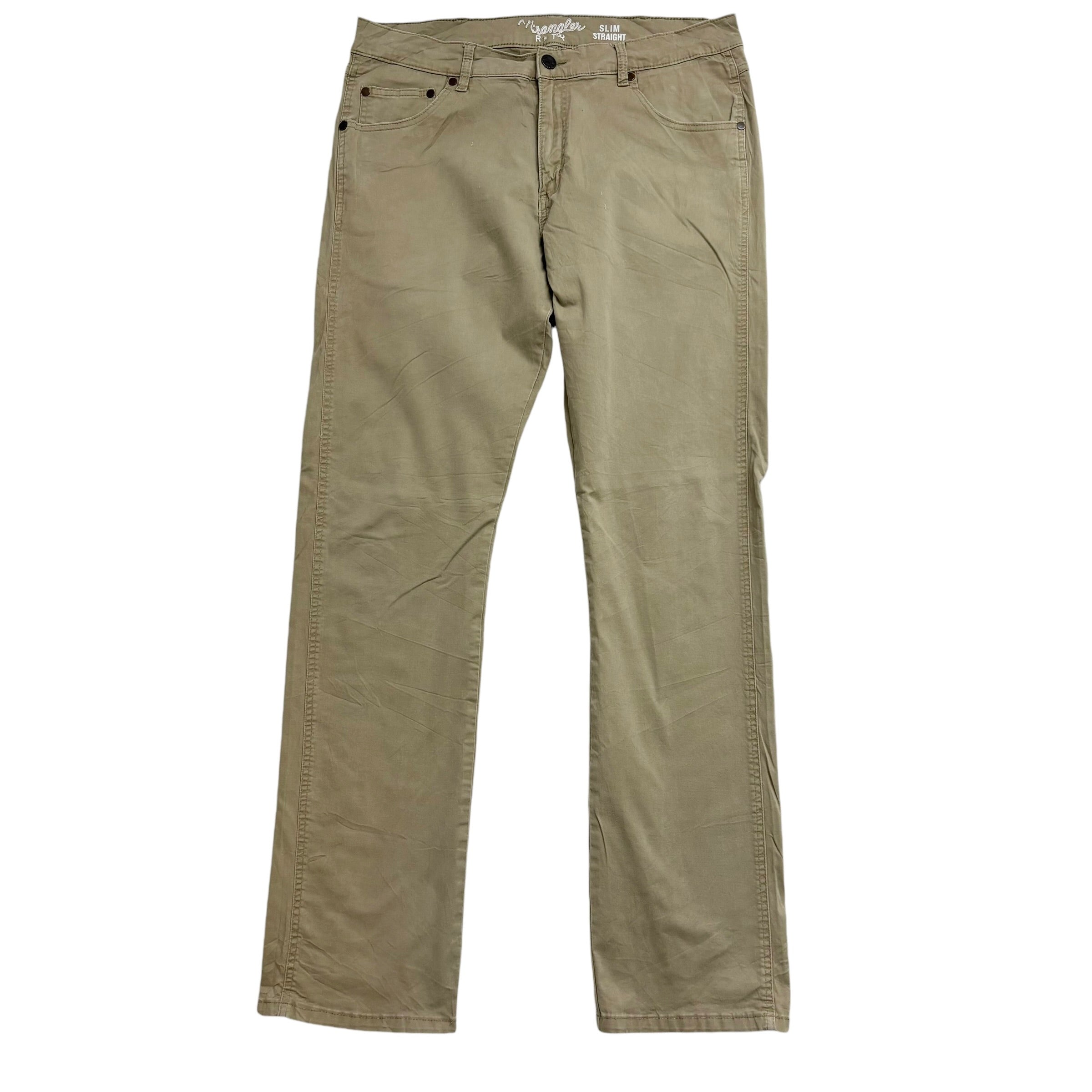 Wrangler Trousers W36 L36 Mens Beige Stone Slim Straight Fit Pants