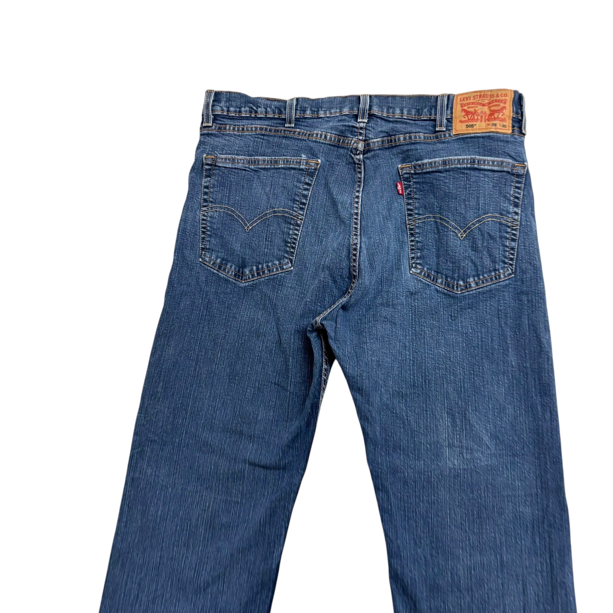Levis 505 Jeans W36 L30 Mens Mid Blue Regular Straight Fit Stretch Denim (E)