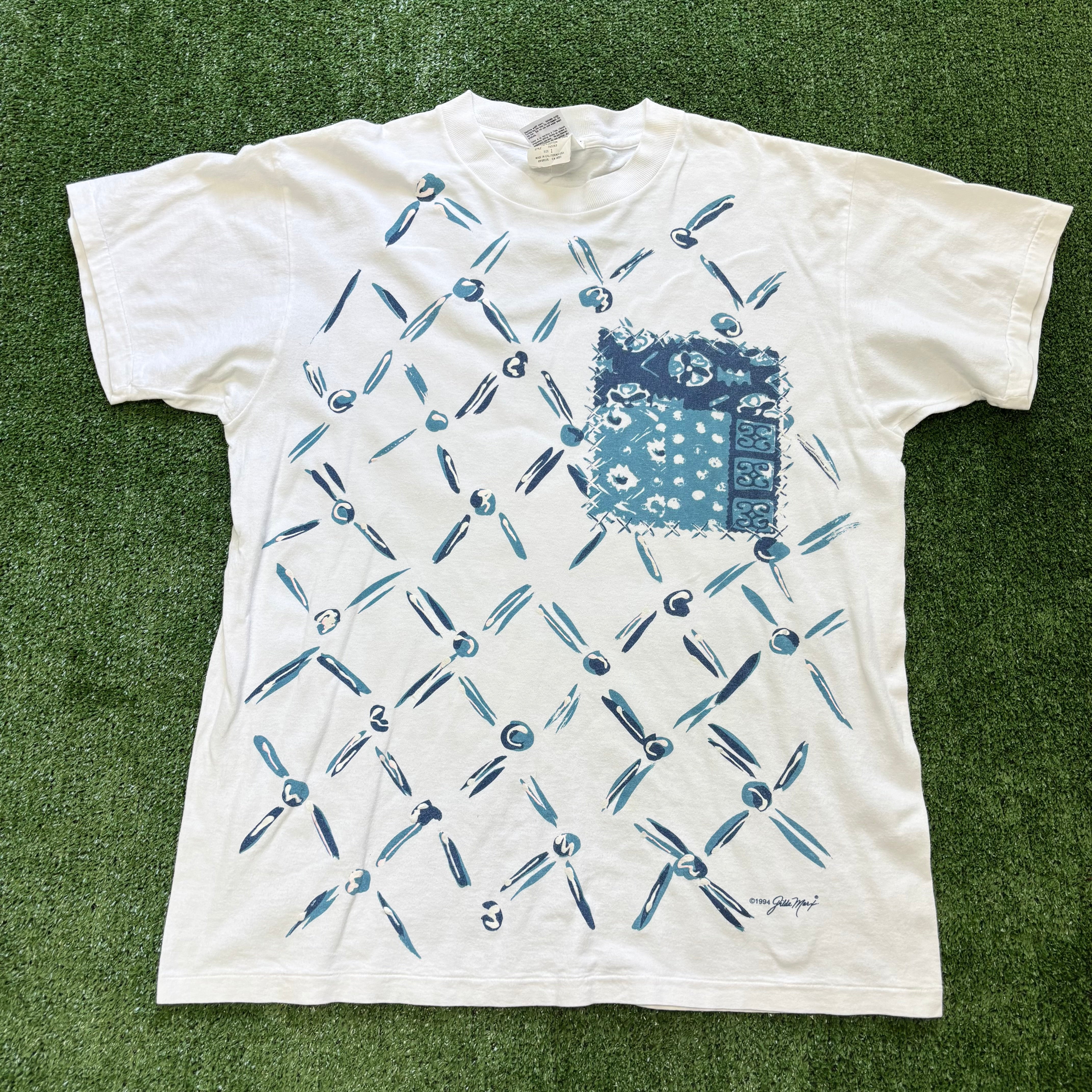 Vintage T Shirt Mens Large White Single Stitch Graphic Print 90s Art (E)