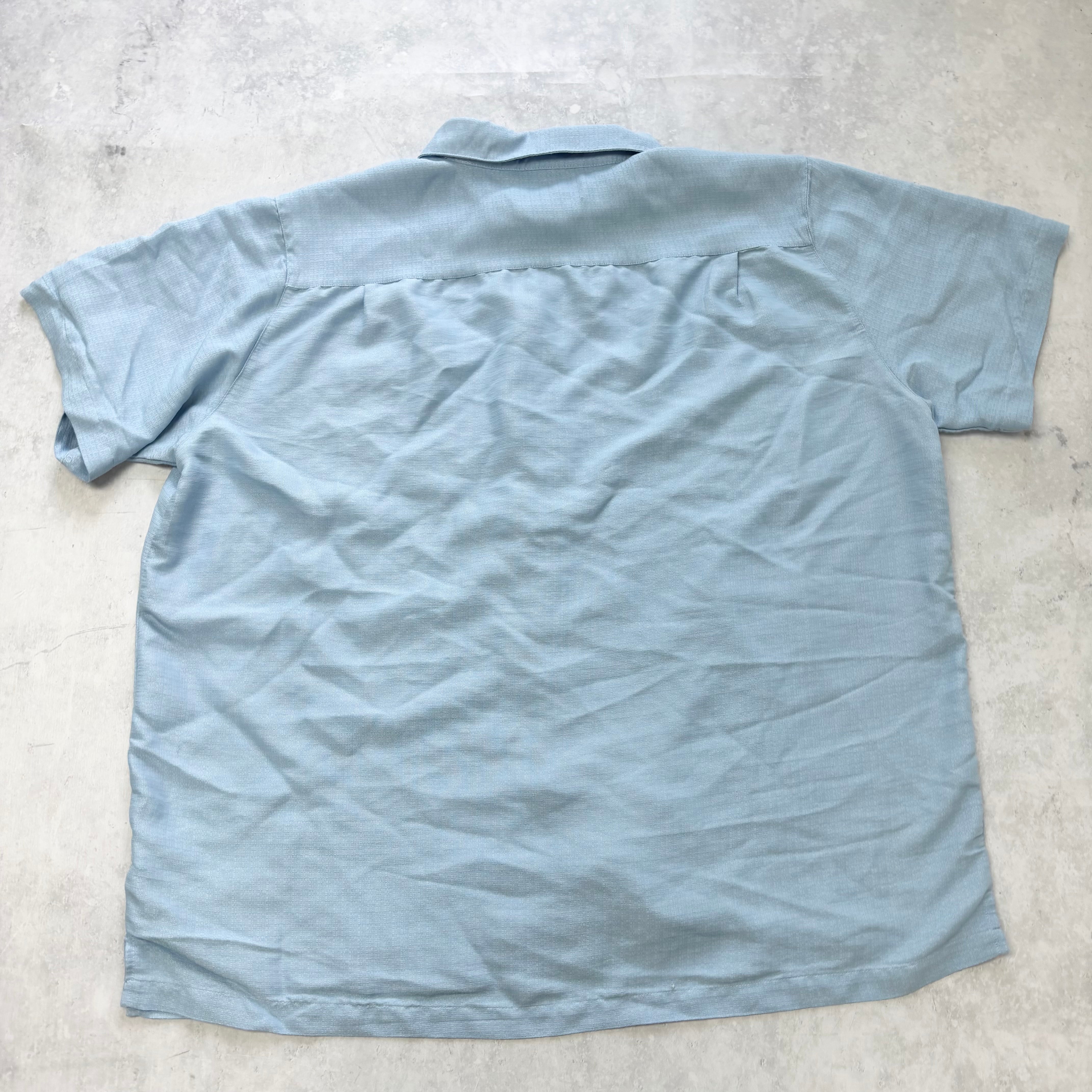 Vintage Shirt Mens XXL Blue Short Sleeve Rayon Blend Relaxed Fit (E)