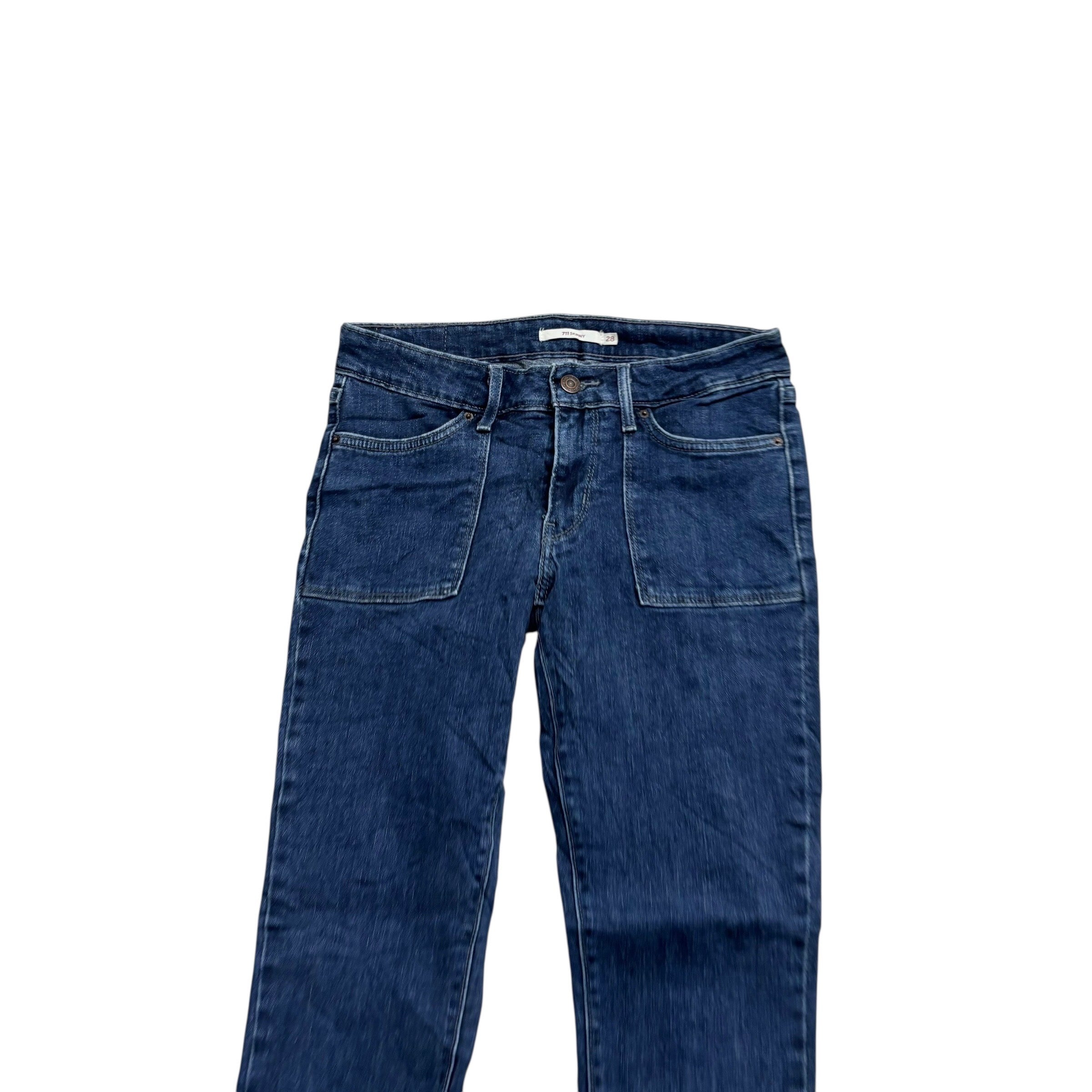 Levis 711 Jeans W28 L29 Womens Skinny Fit Dark Blue Stretch Denim (E)