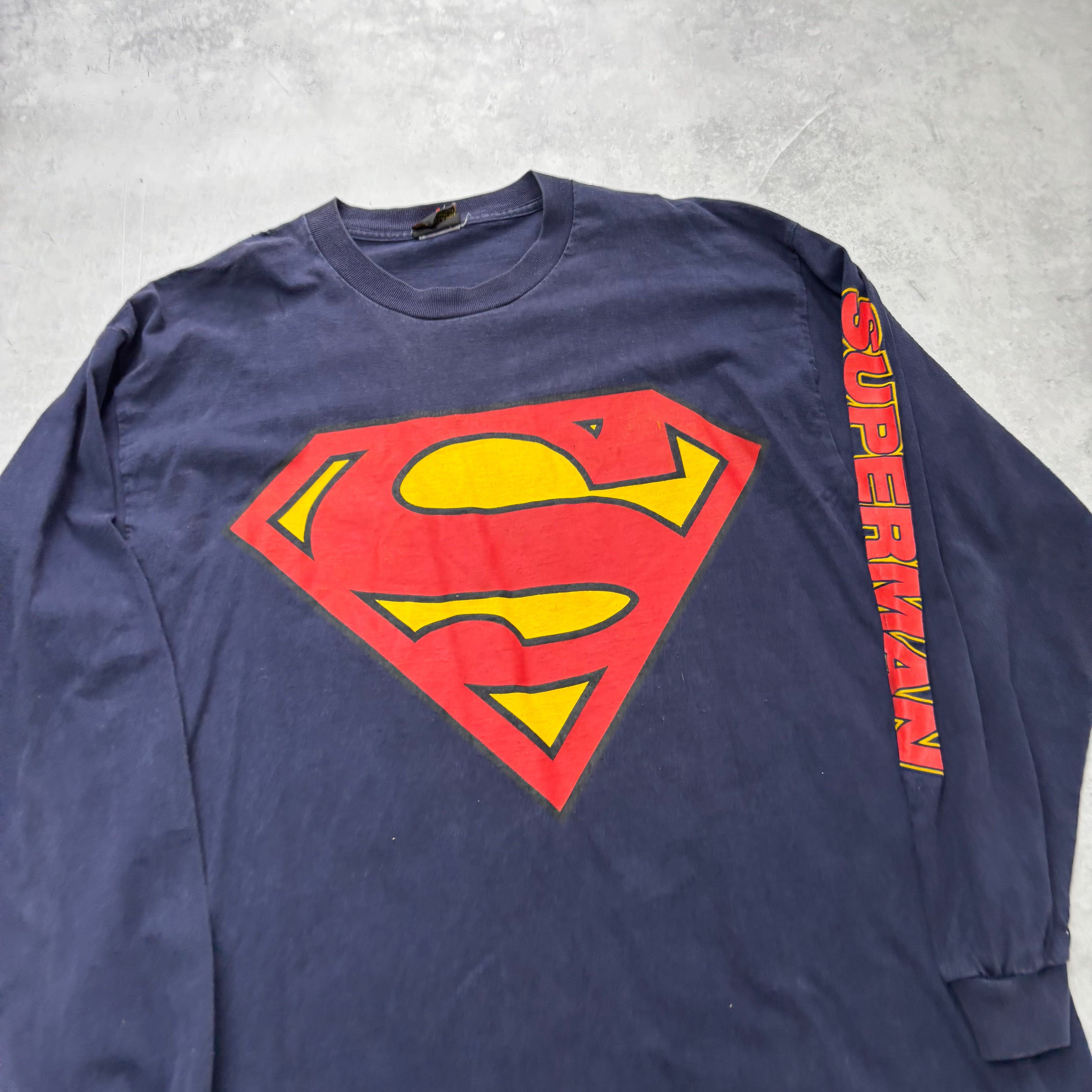 Vintage T Shirt Mens XL Navy Blue Graphic Print 00s Superman DC Comics (F)
