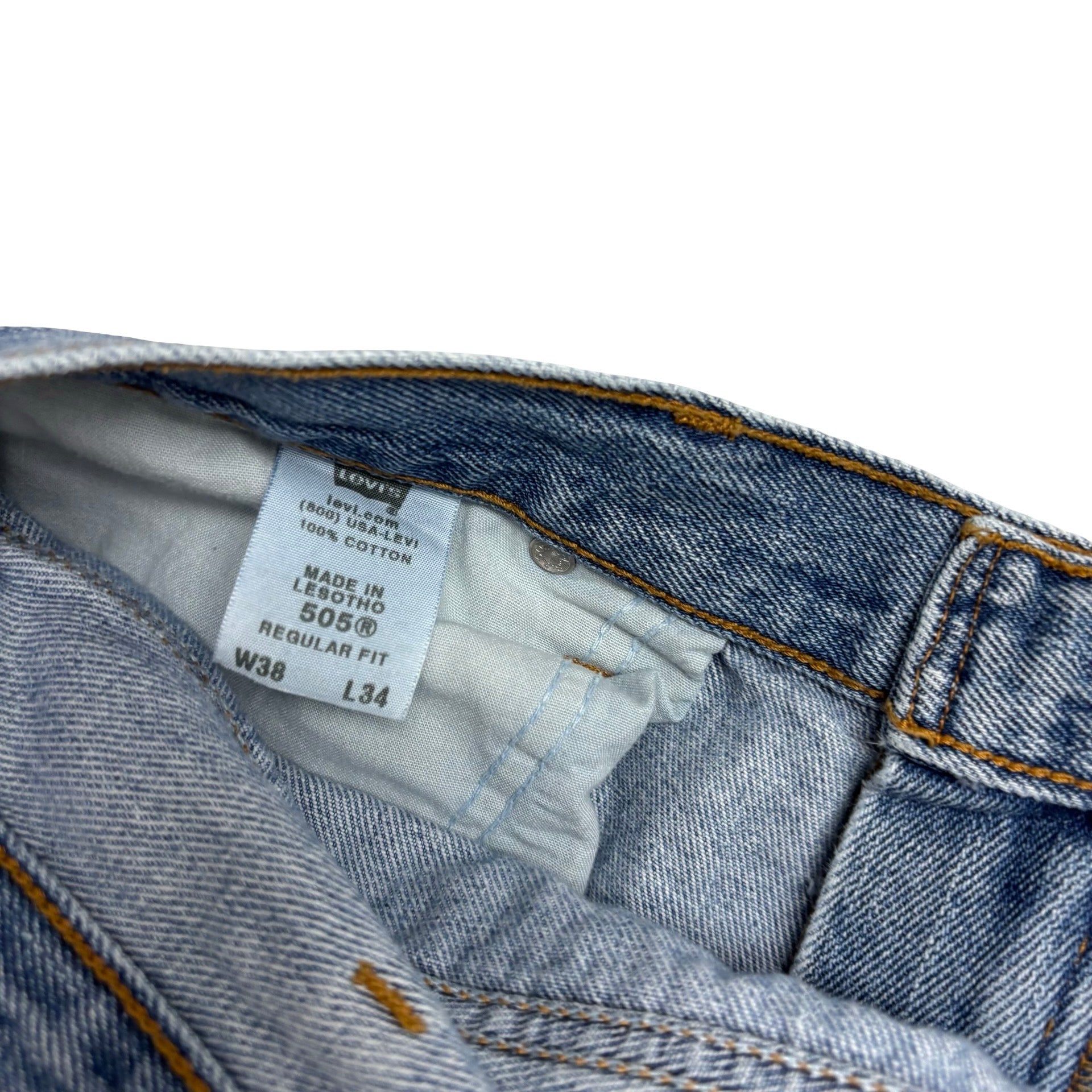 Levis 505 Jeans W38 L34 Mens Light Blue Regular Straight Fit Vintage Denim (E)