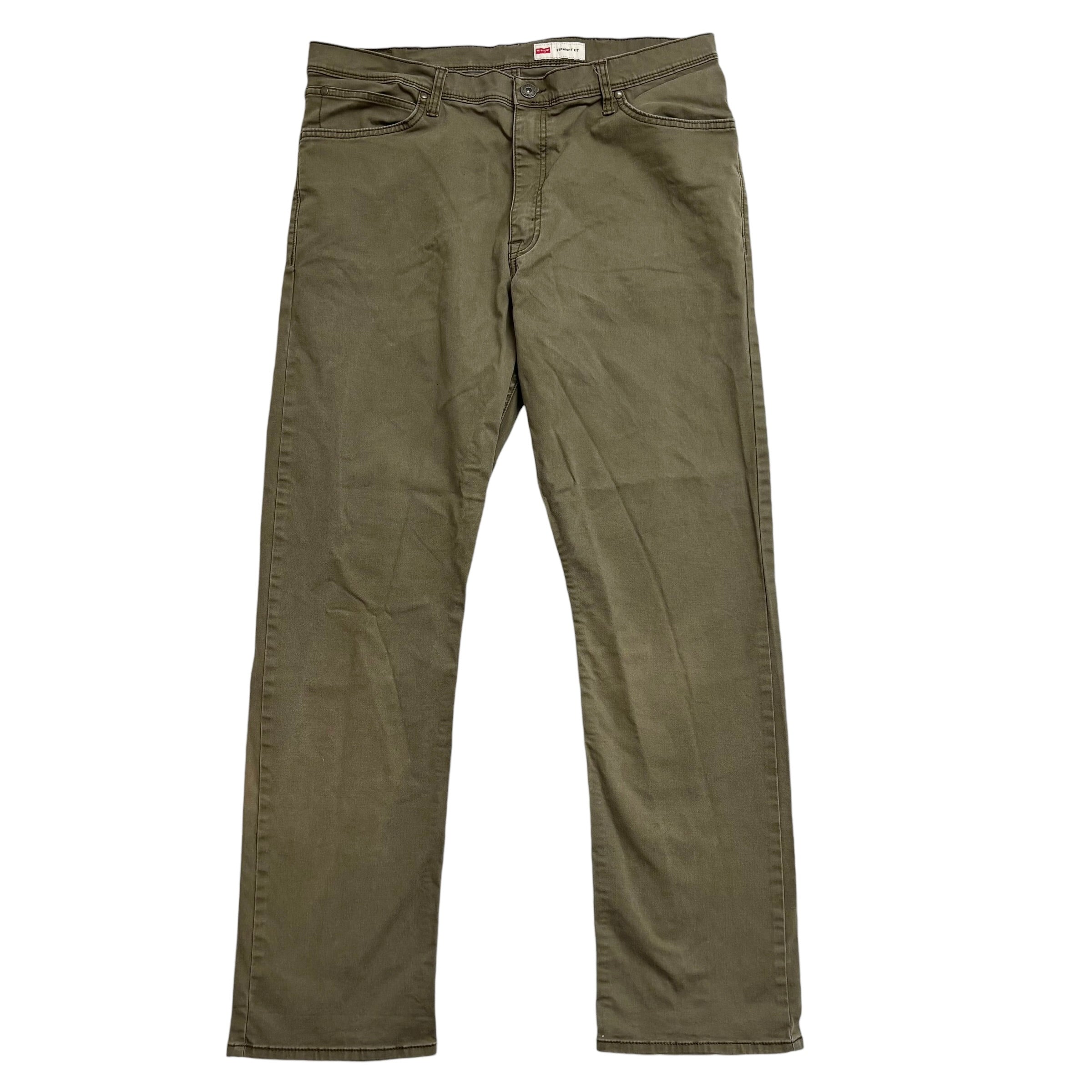 Wrangler Trousers W37 L32 Mens Olive Green Regular Straight Fit Stretch Pants