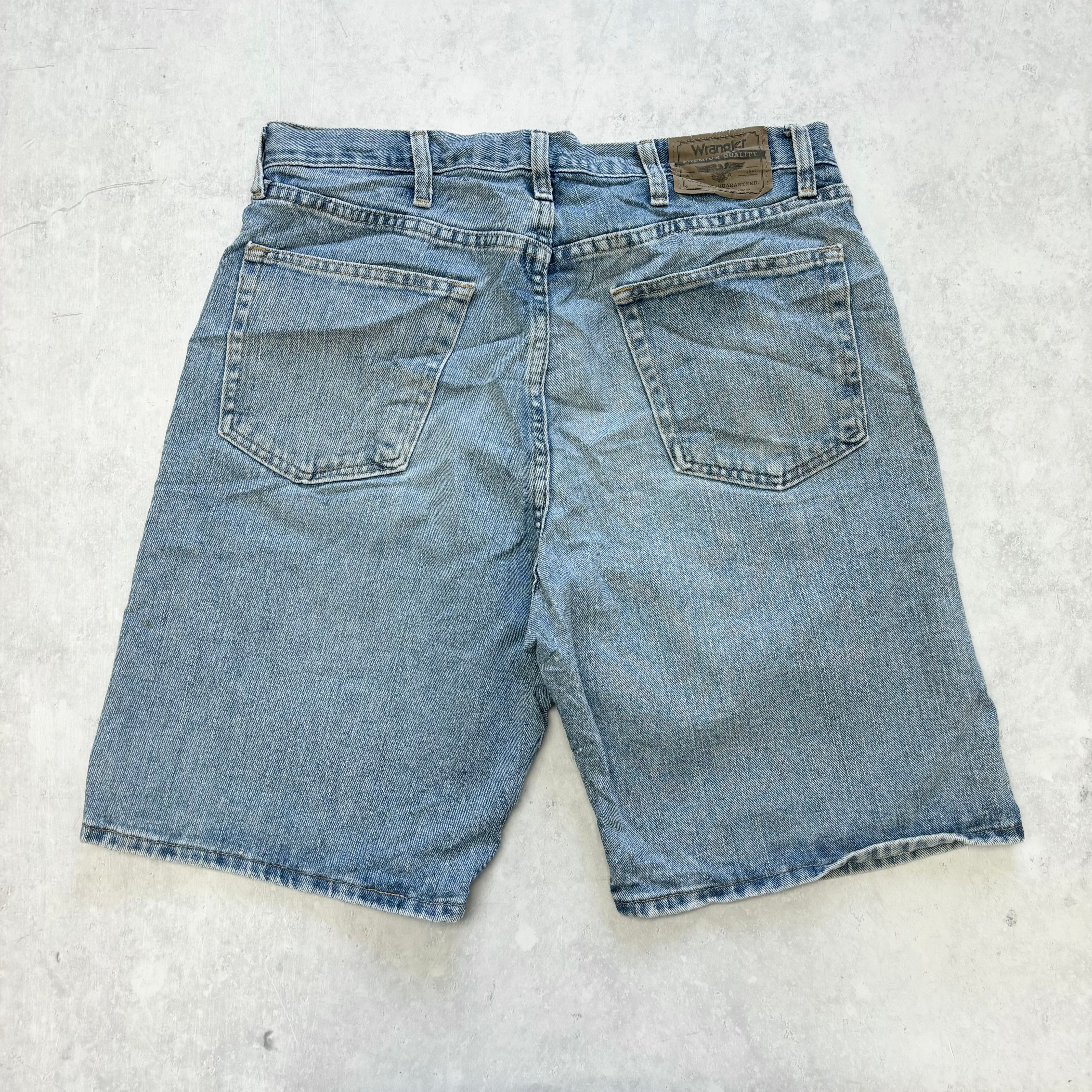 Vintage Wrangler Jorts W34 Mens Denim Shorts Mid Blue Baggy Relaxed Fit