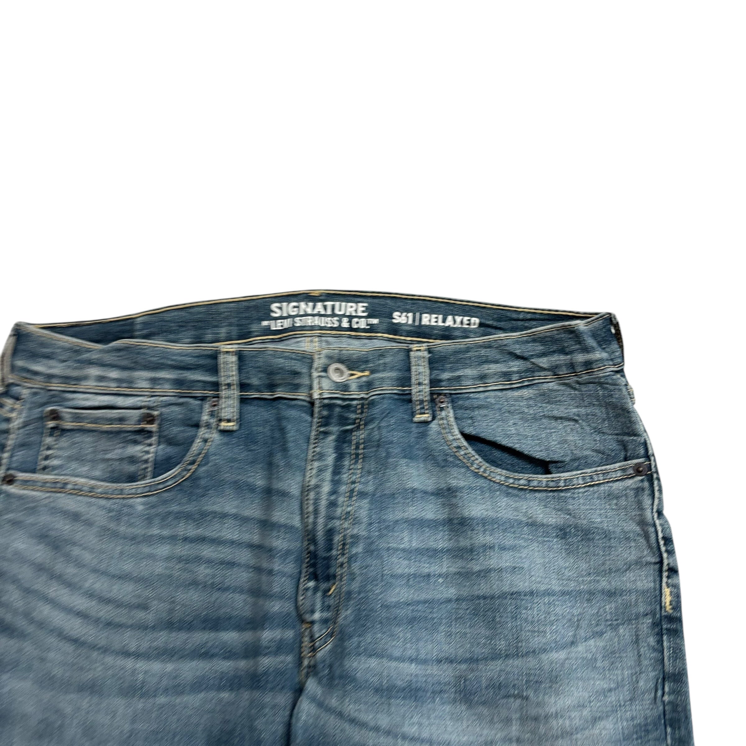 Levis Signature Jeans W36 L34 Mens Mid Blue Relaxed Straight Stretch Denim (E)